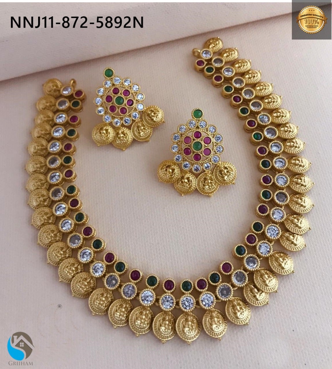 Premium Gold Finish High Quality Short Necklace Set with AD stones for all occasions 5892N