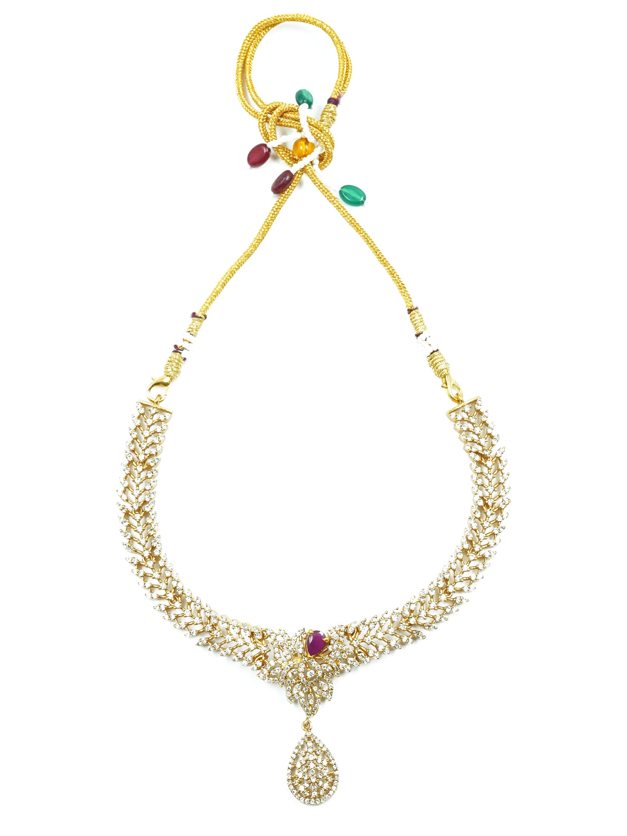 Premium Gold Finish Interchangeable (3 colours) AD Necklace Set 16699N