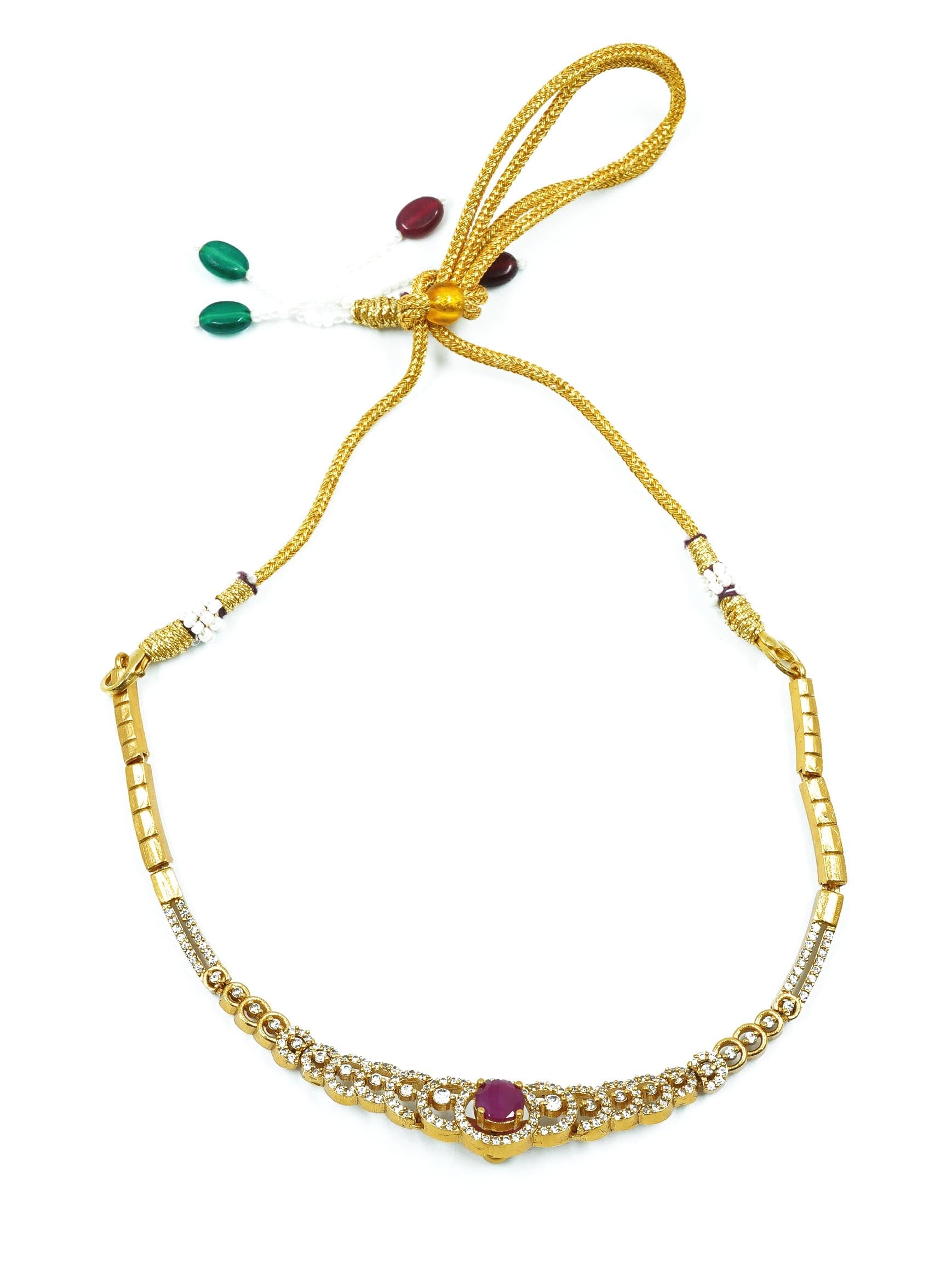 Premium Gold Finish Interchangeable (3 colours) AD Necklace Set 16703N