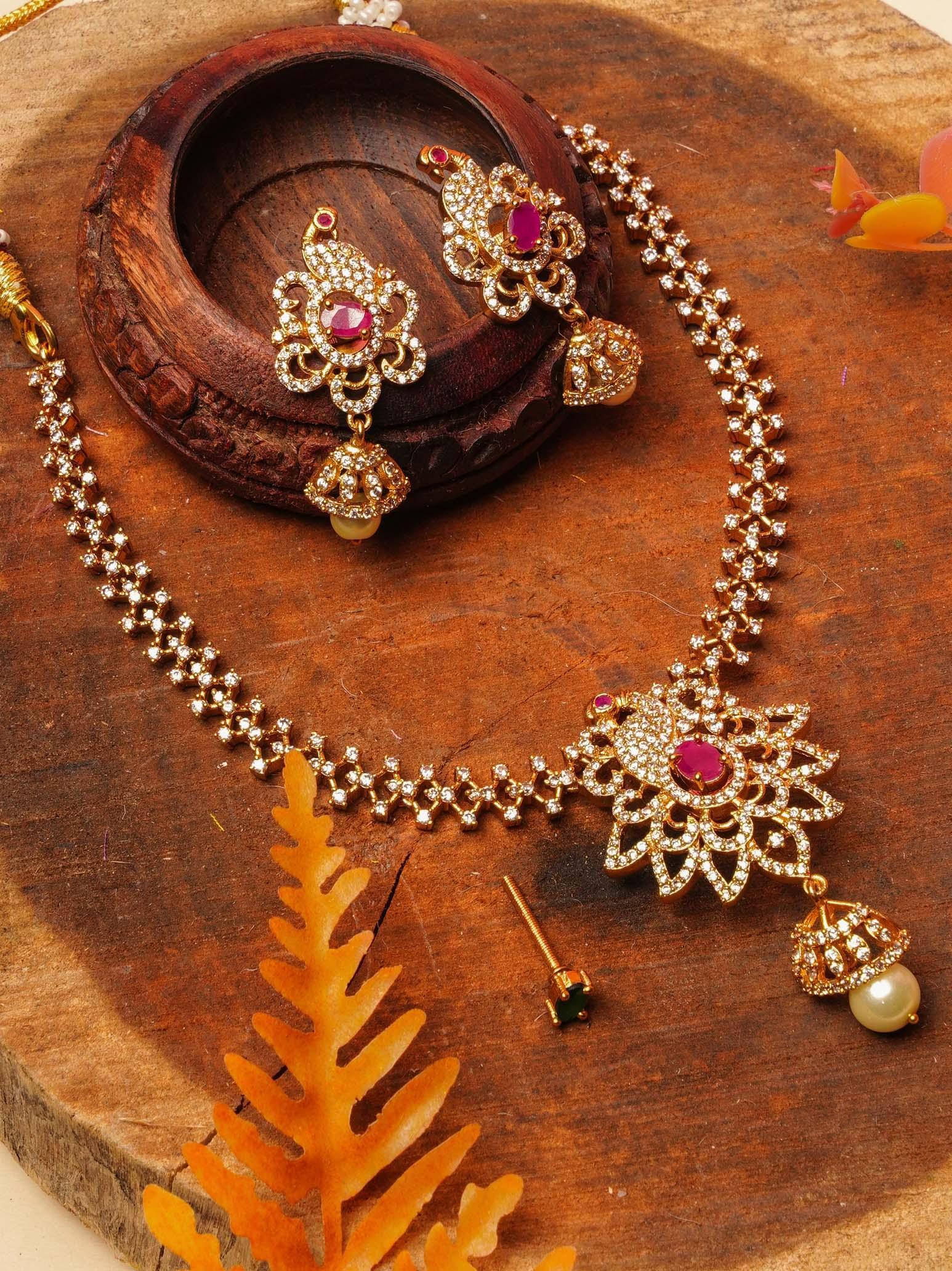 Premium Gold Finish Interchangeable (3 colours) AD Necklace Set 16706N - Griiham