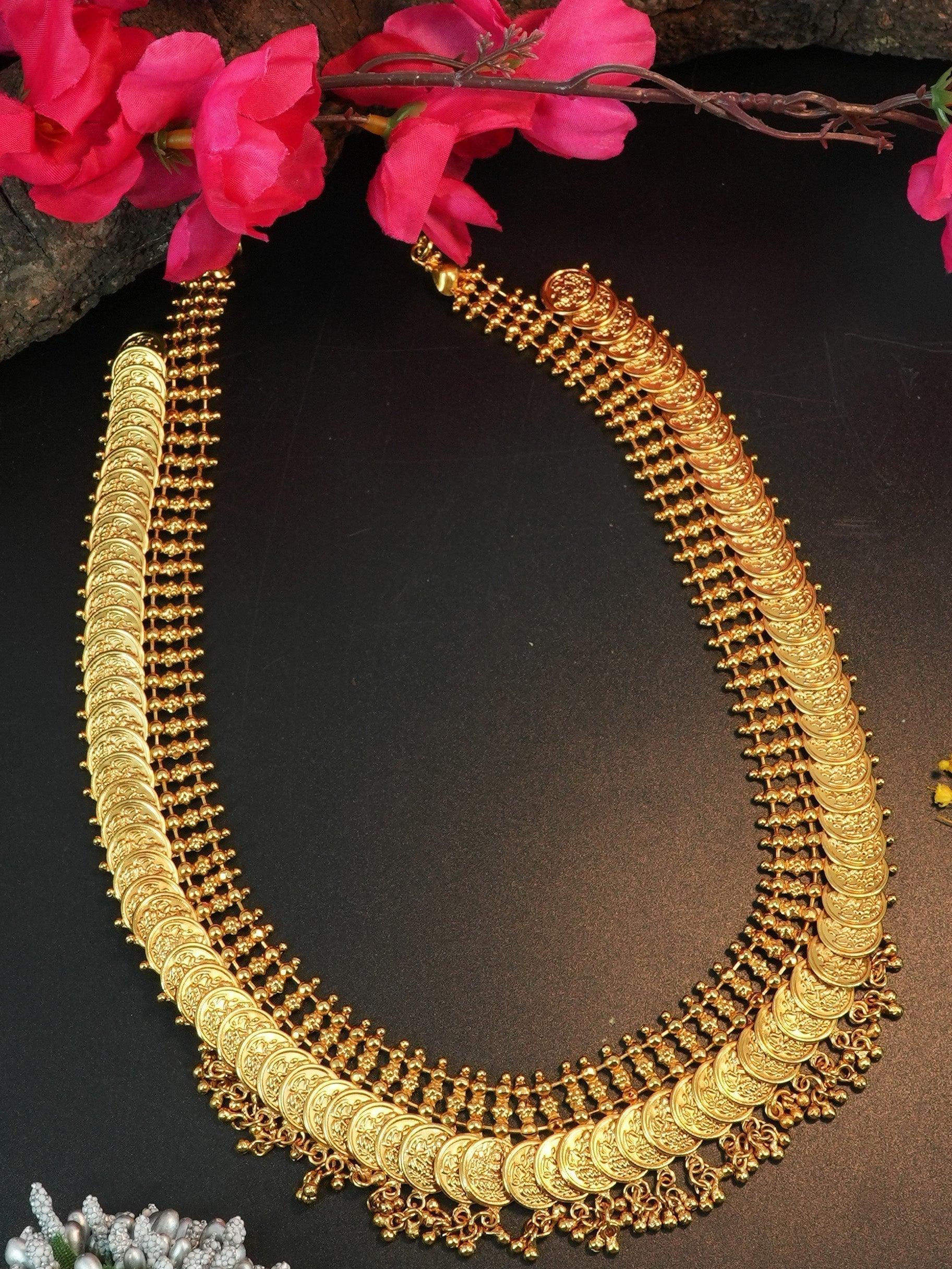 Premium Gold Finish Kasu necklace with ghungroo 10841N