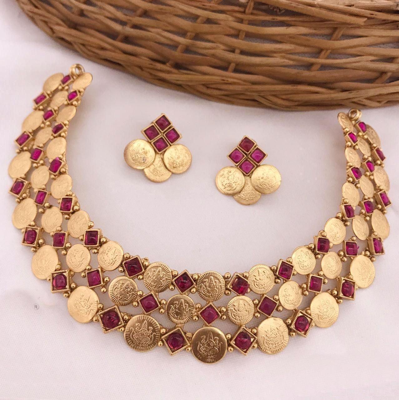 Premium Gold Finish Layered Coin Laxmi Necklace set 9372N - Griiham
