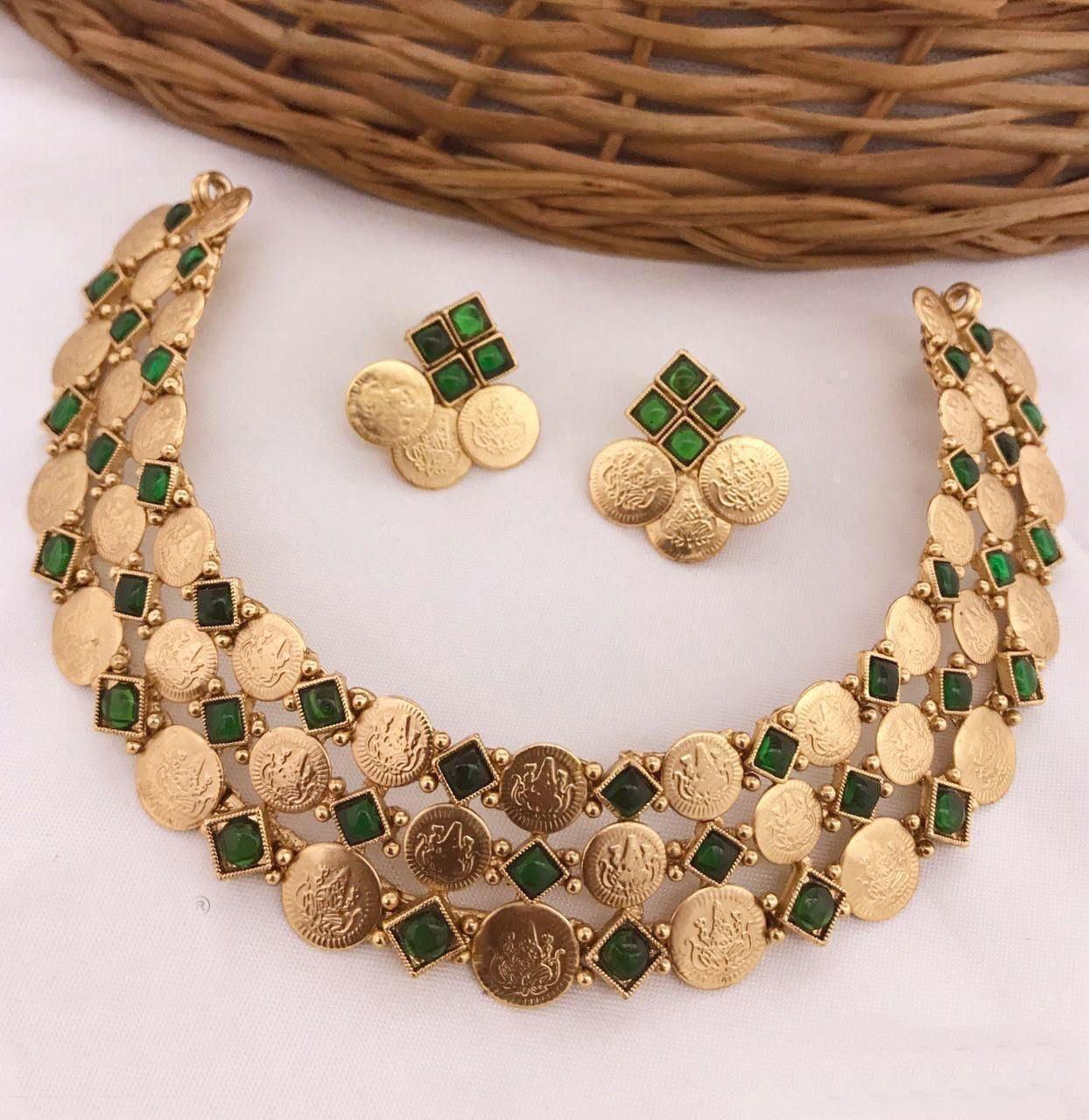 Premium Gold Finish Layered Coin Laxmi Necklace set 9372N - Griiham