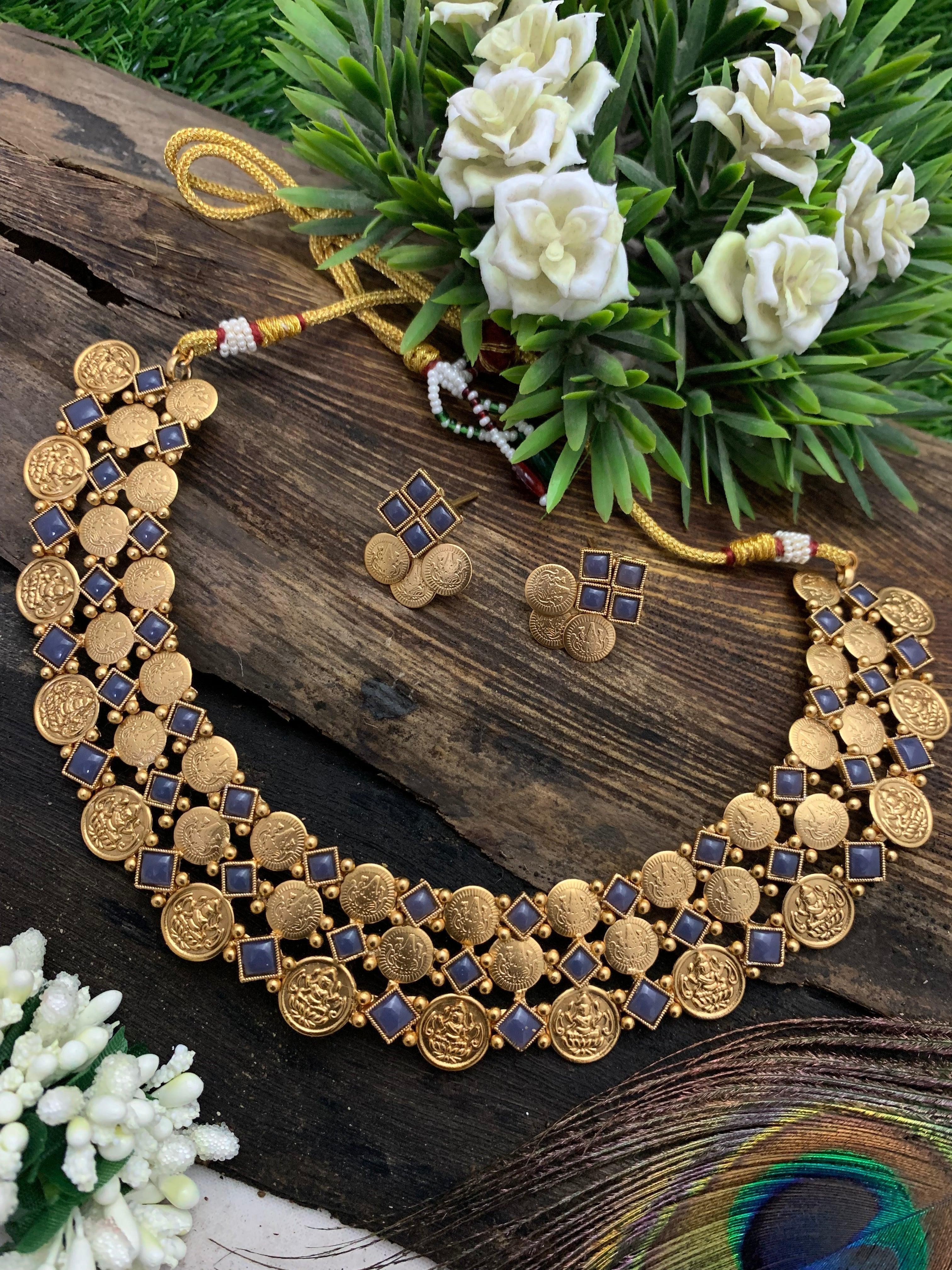 Premium Gold Finish Layered Coin Laxmi Necklace set 9372N - Griiham