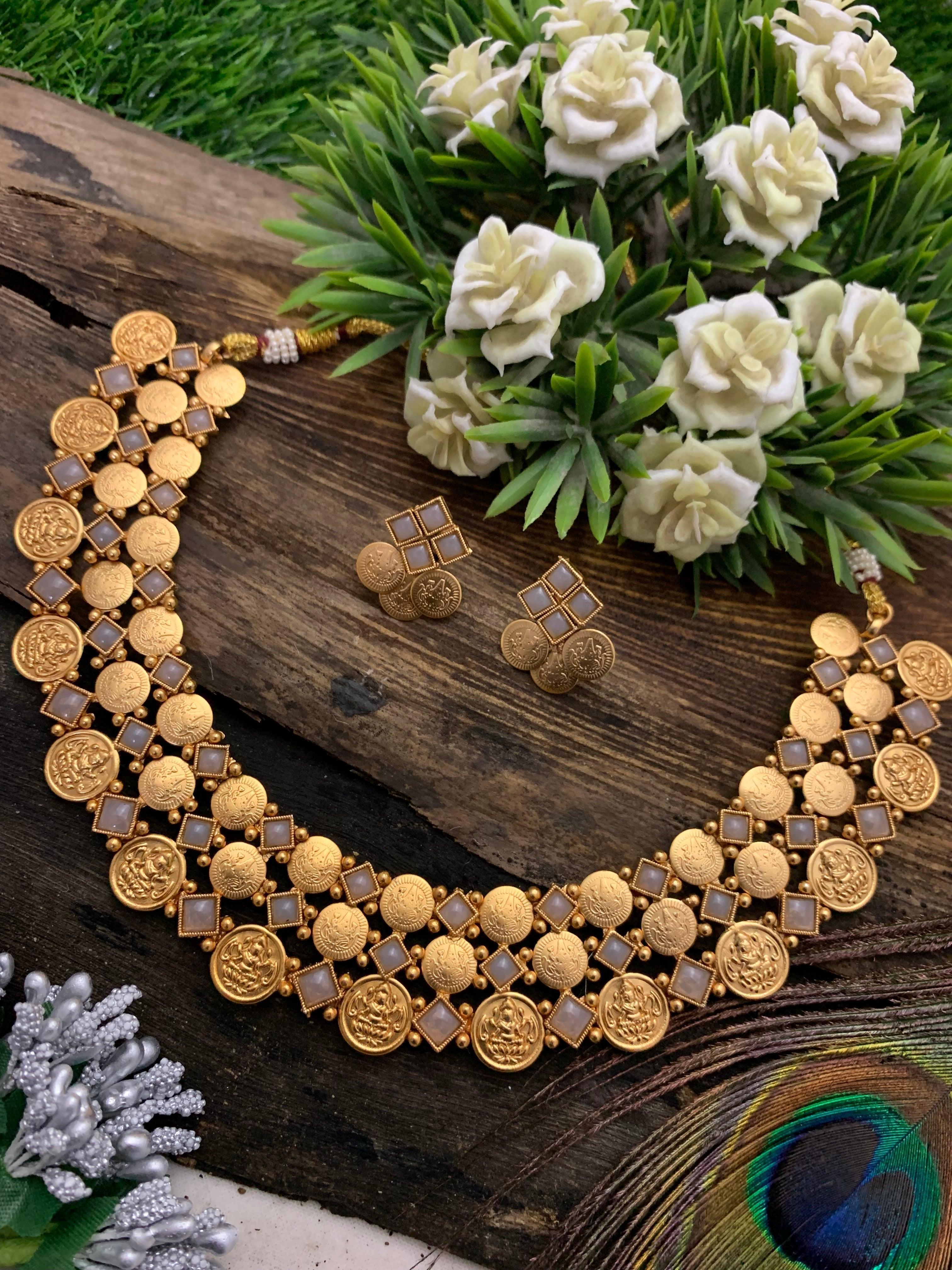 Premium Gold Finish Layered Coin Laxmi Necklace set 9372N - Griiham