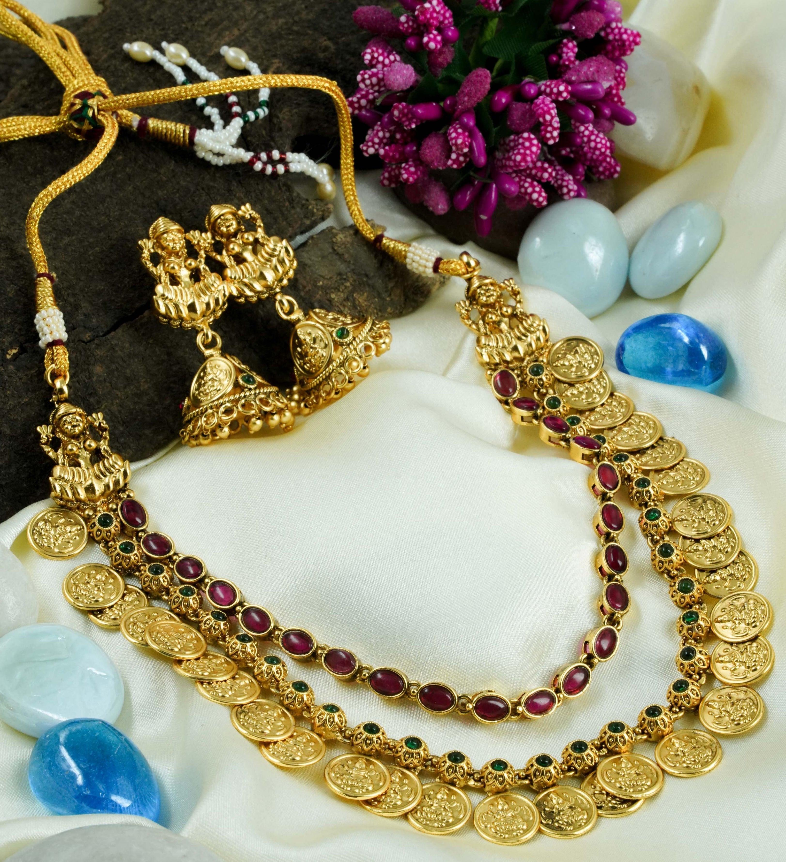 Premium Gold Finish Layered Coin Laxmi Necklace set 9418N - Griiham