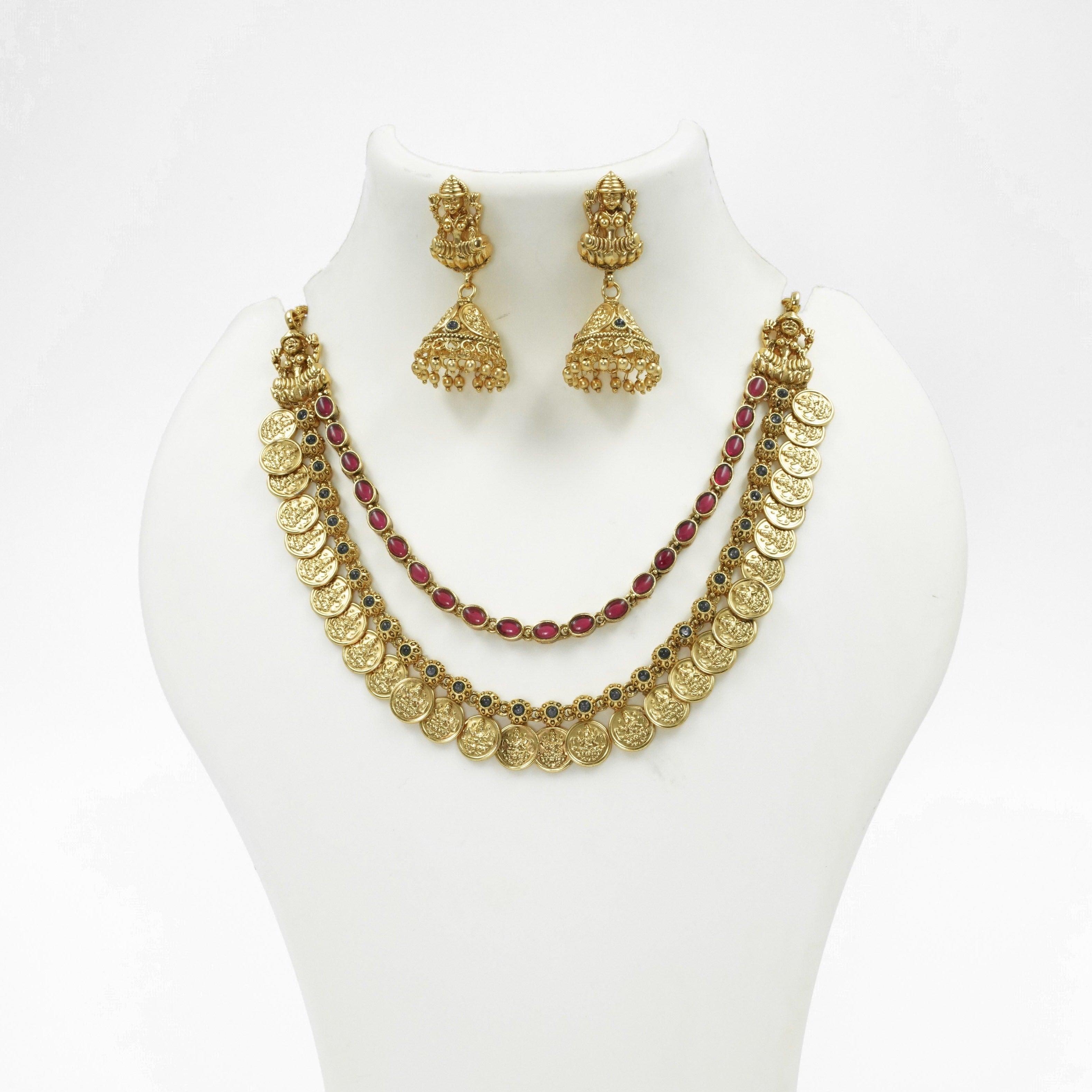 Premium Gold Finish Layered Coin Laxmi Necklace set 9418N - Griiham