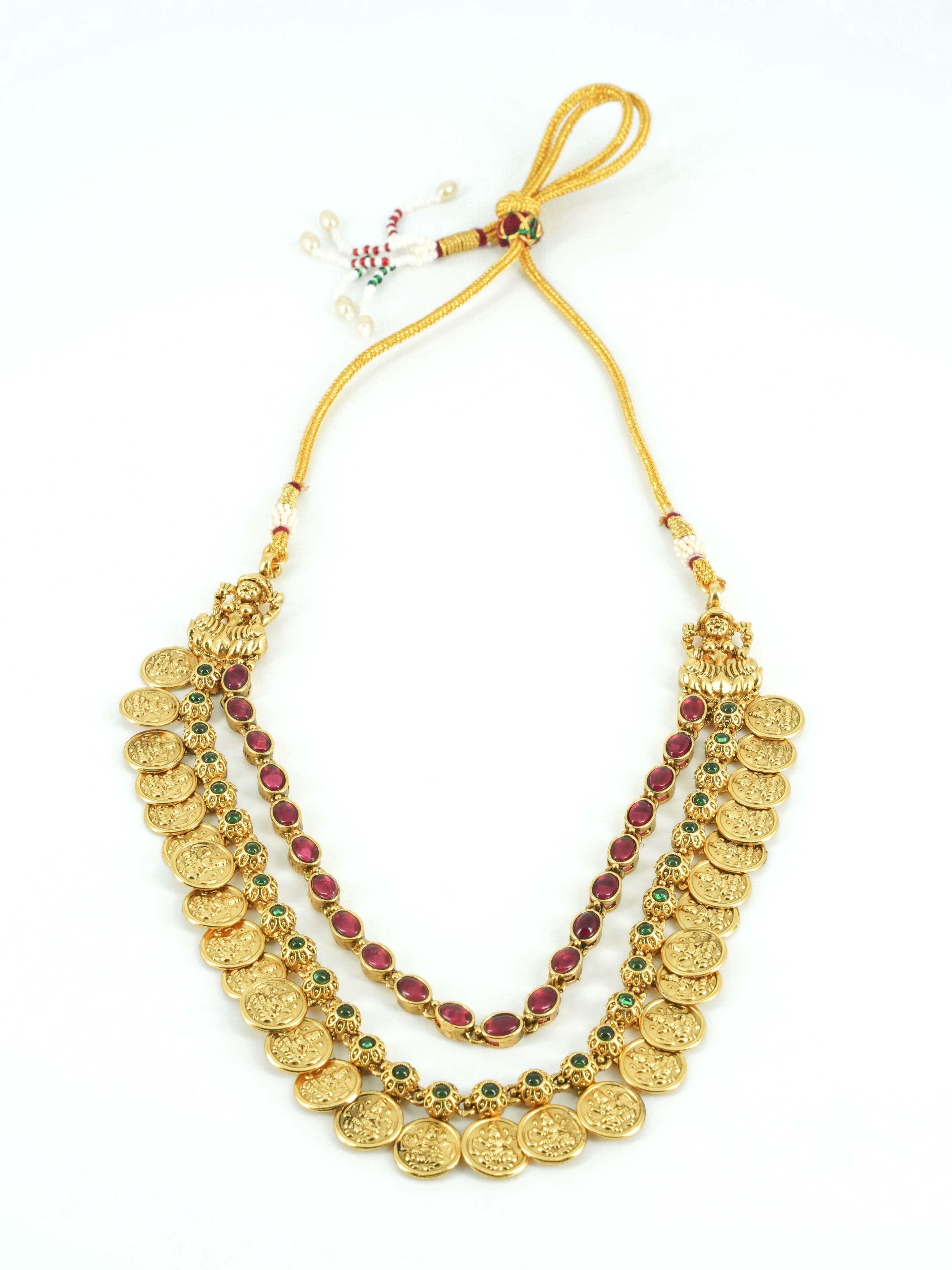 Premium Gold Finish Layered Coin Laxmi Necklace set 9418N - Griiham