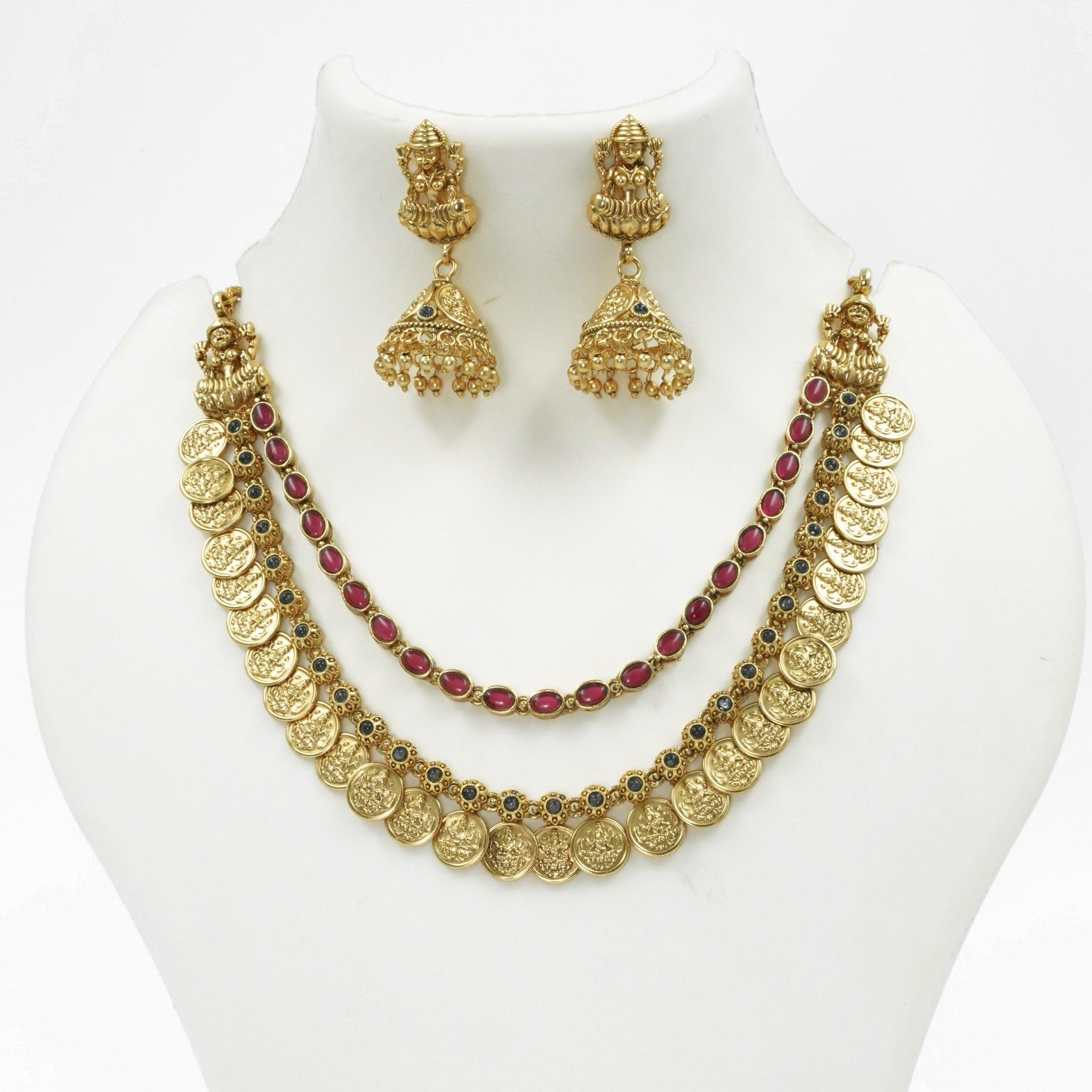 Premium Gold Finish Layered Coin Laxmi Necklace set 9418N - Griiham