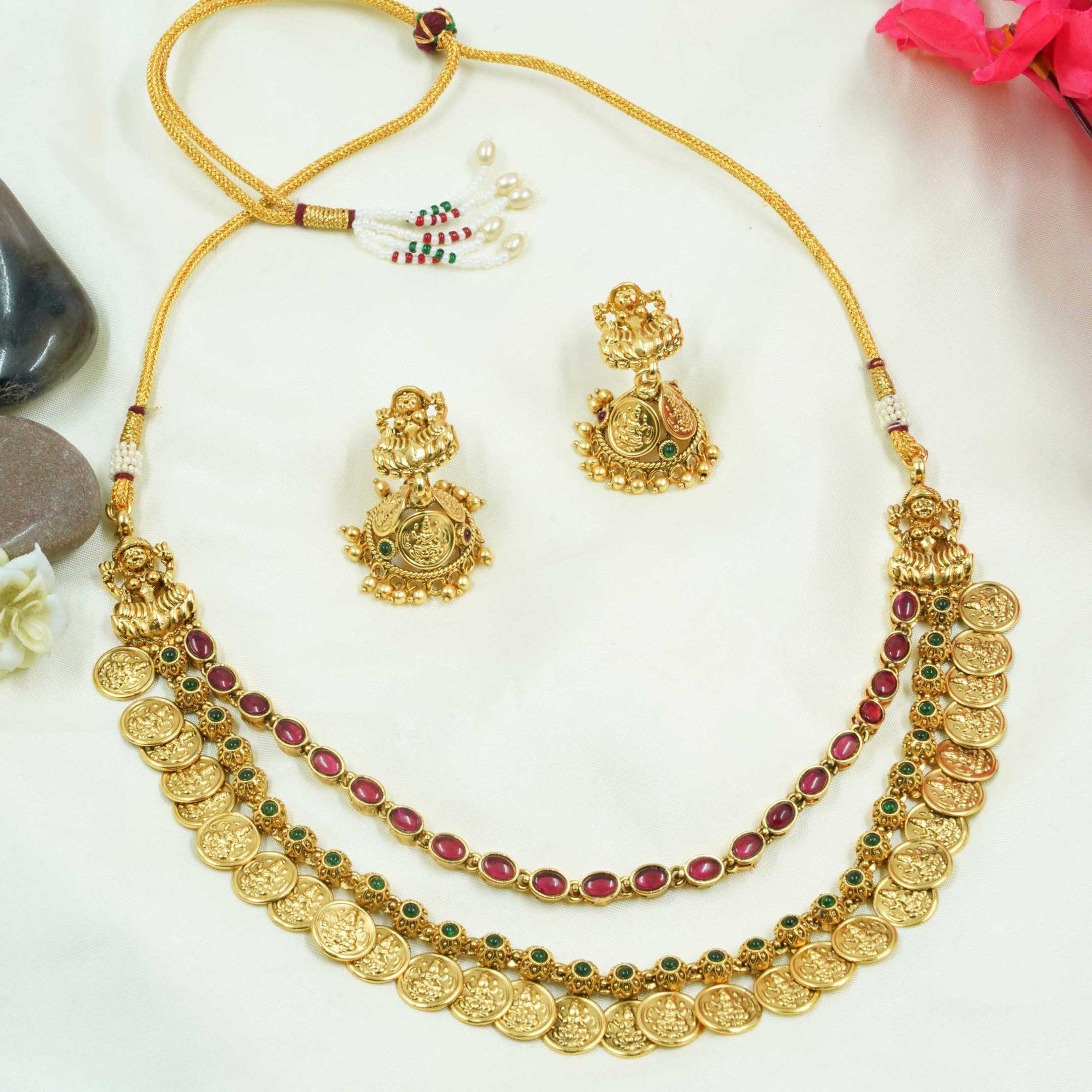 Premium Gold Finish Layered Coin Laxmi Necklace set 9418N - Griiham