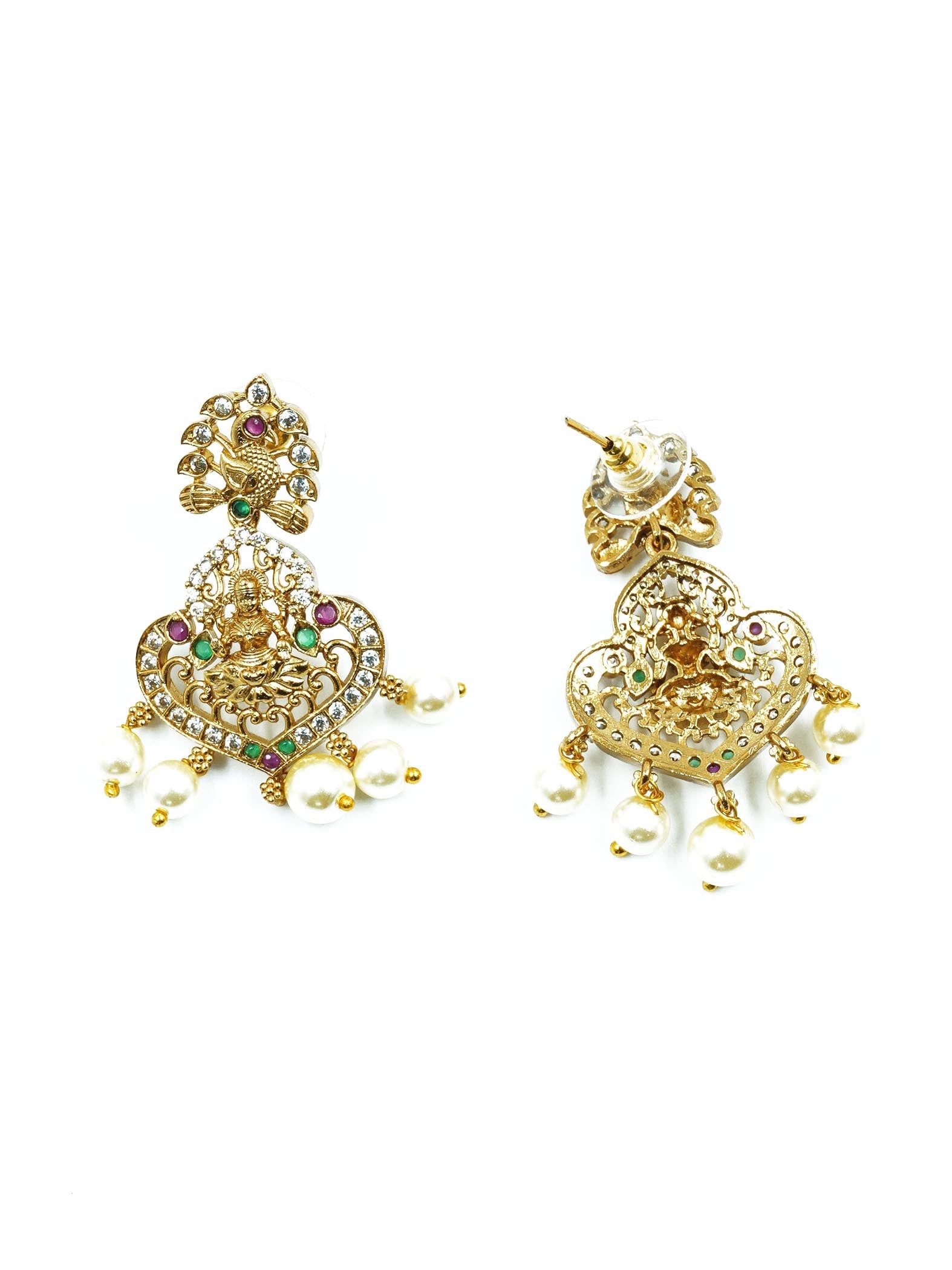Premium Gold Finish Long Laxmi Hara Necklace Set with CZ Stones 16698N