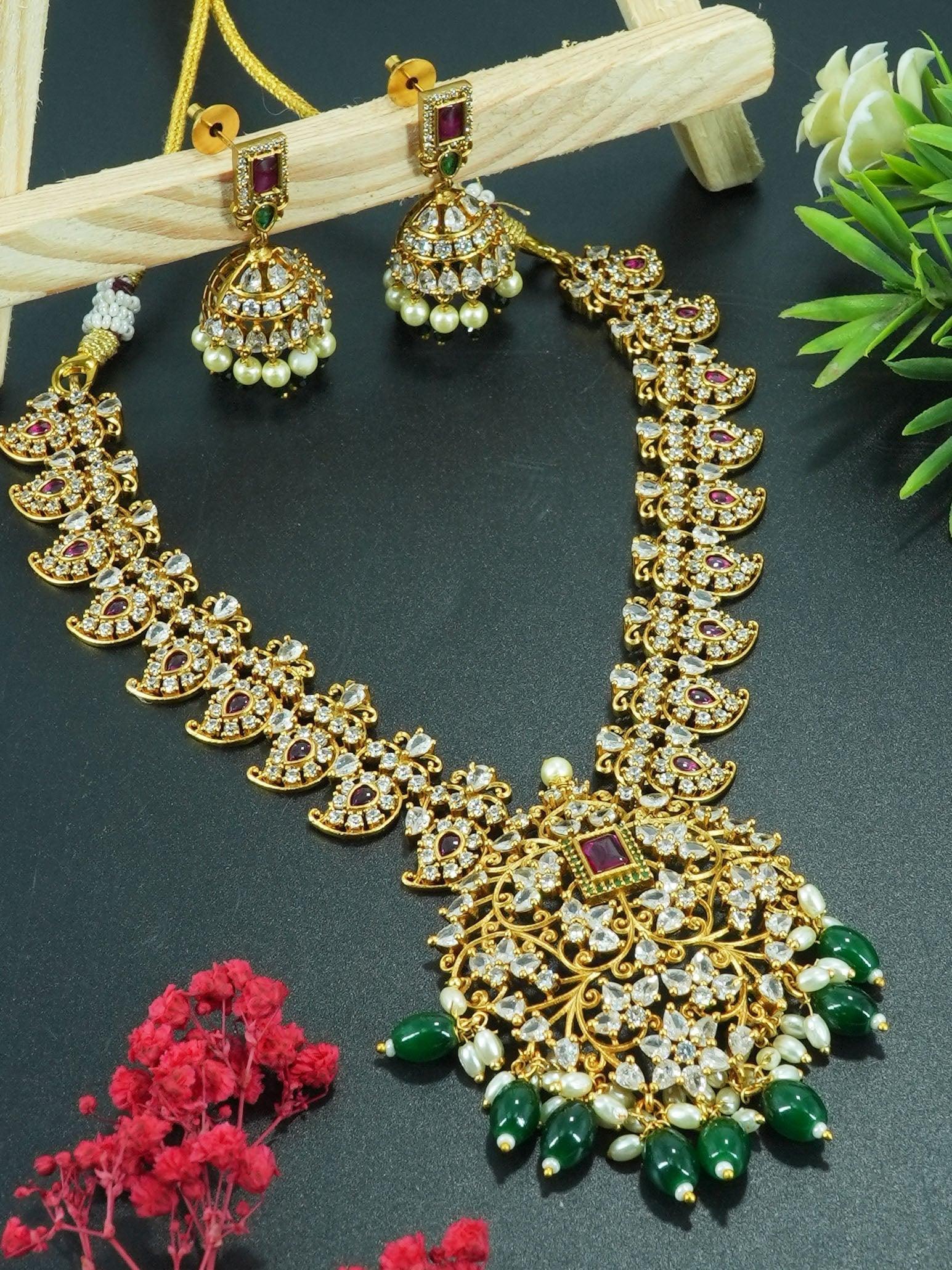 Premium Gold Finish Medium Mango Stone necklace 10765N - Griiham