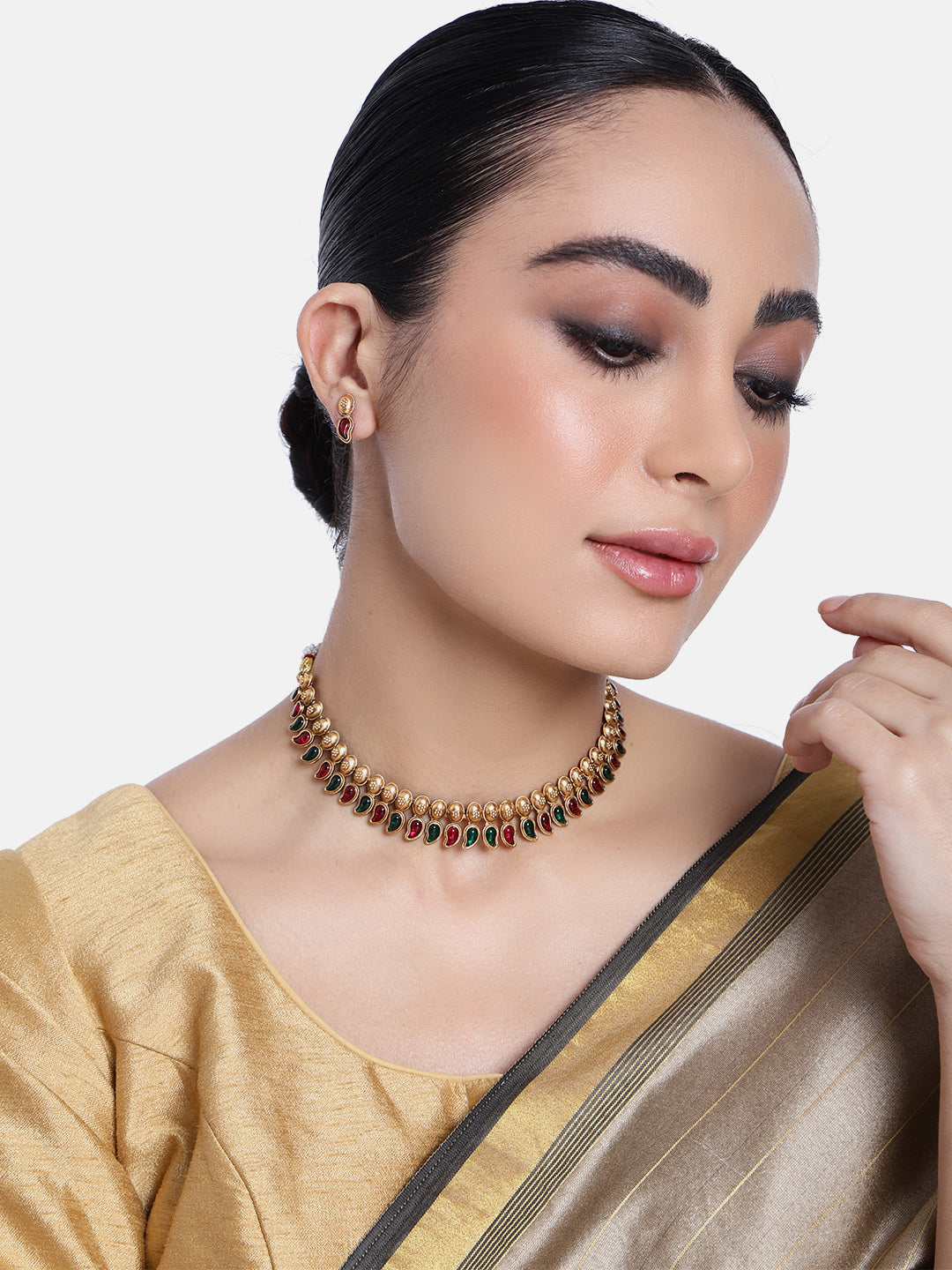 Premium Gold Finish Multicolor Mangomala necklace set 20786N-1