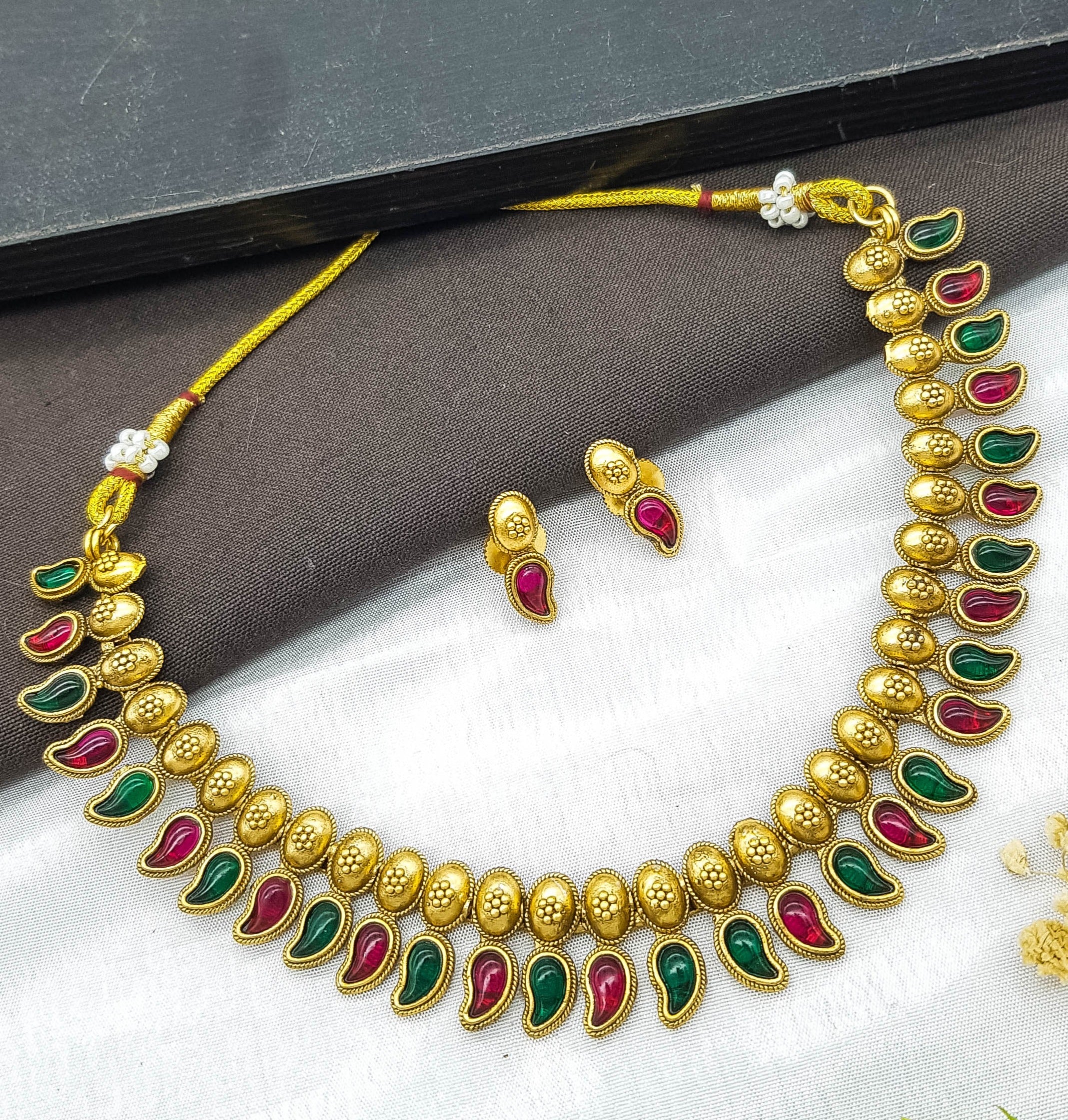 Premium Gold Finish Multicolor Mangomala necklace set 20786N-1