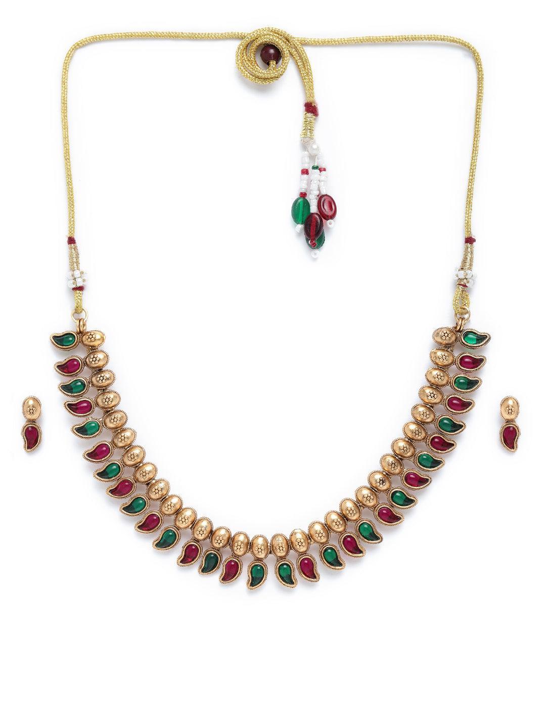 Premium Gold Finish Multicolor Mangomala necklace set - Griiham