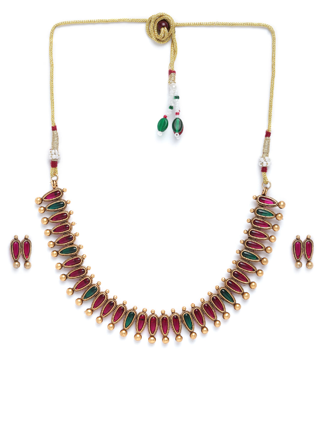 Premium Gold Finish Multicolor stone necklace set 20784N-1