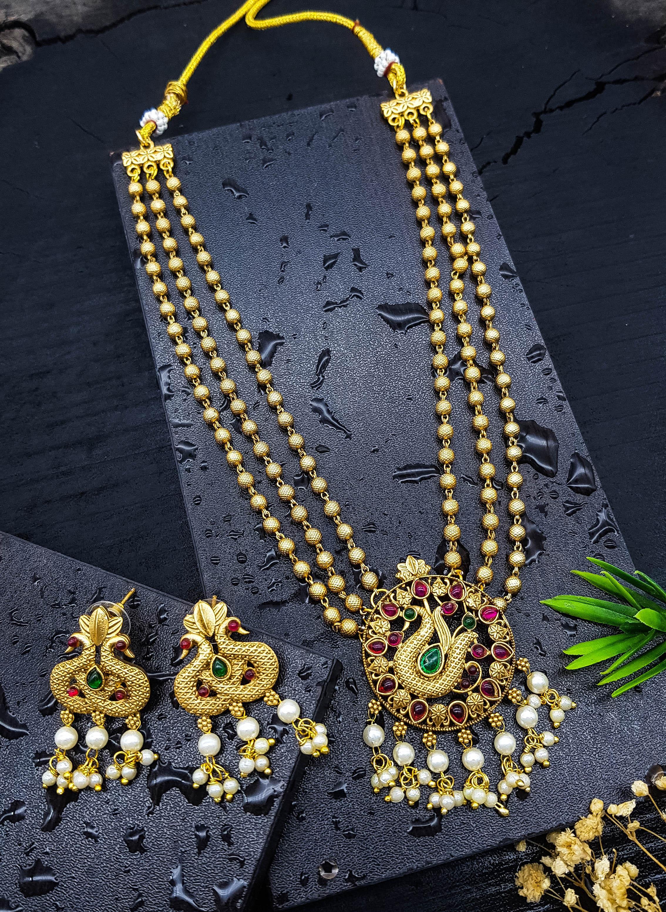 Premium Gold Finish Peacock Necklace set 20788N - Griiham