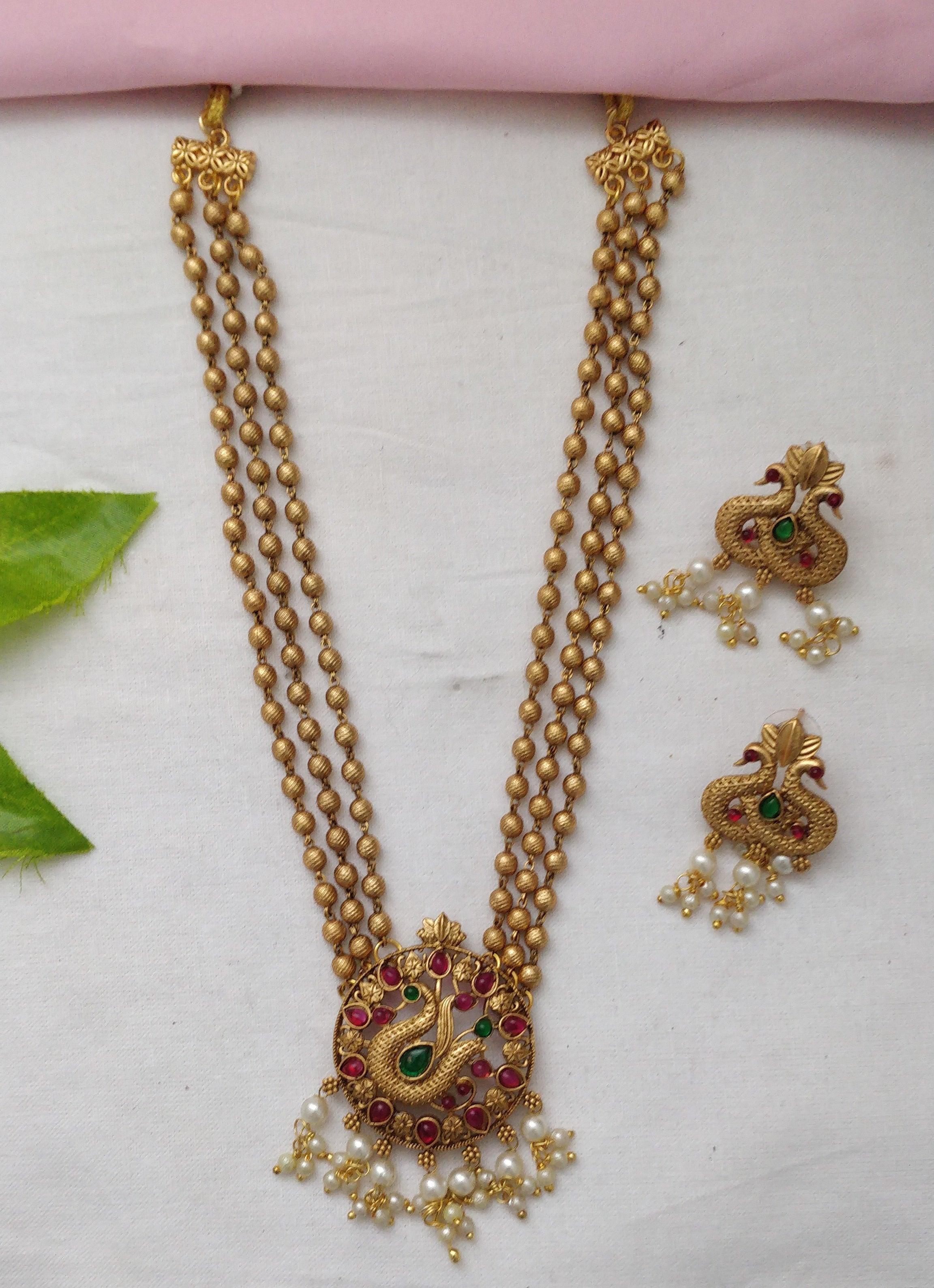 Premium Gold Finish Peacock Necklace set 20788N - Griiham
