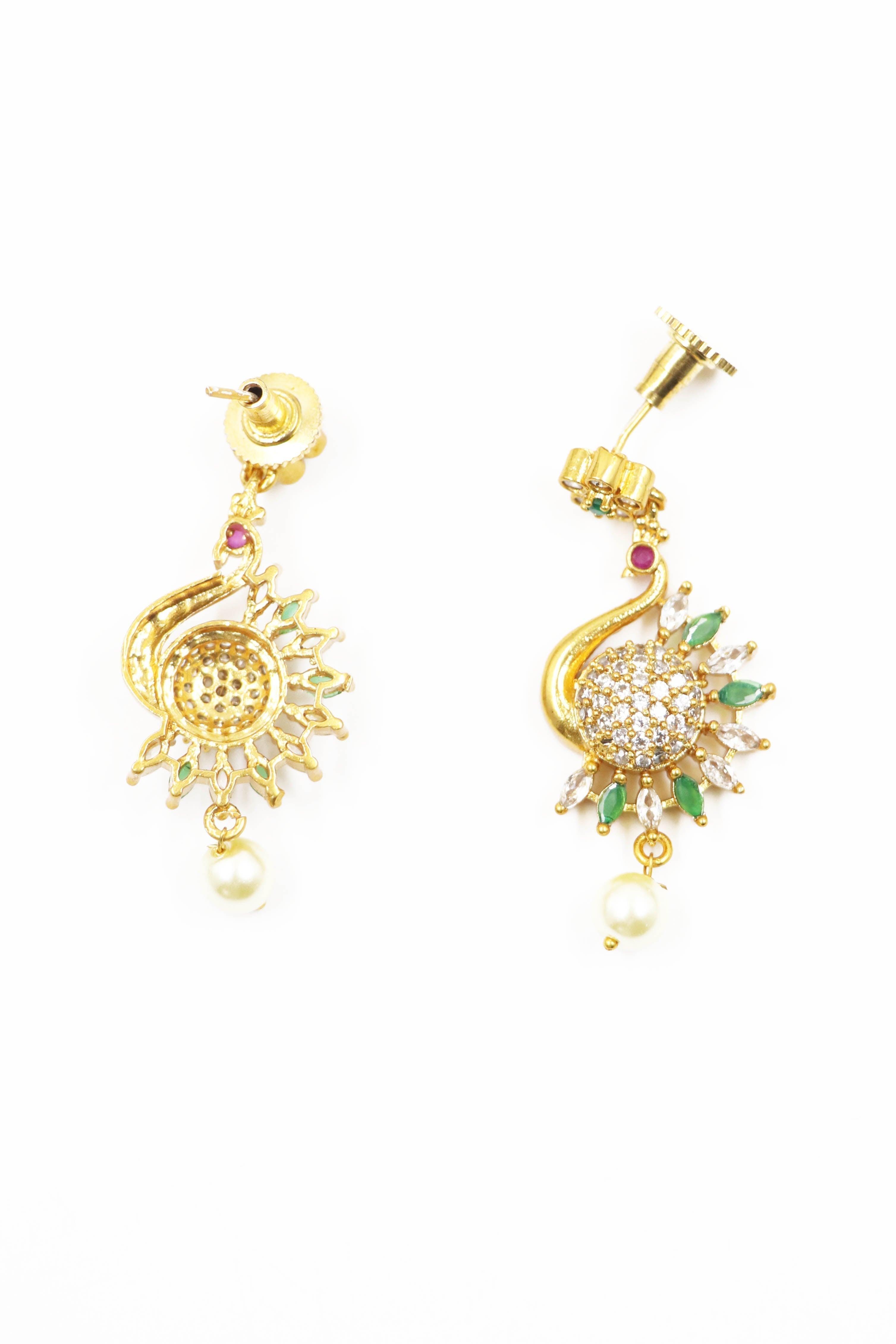 Premium Gold Finish Peacock Necklace with CZ Stones in diff colours 12889N-1 - Griiham