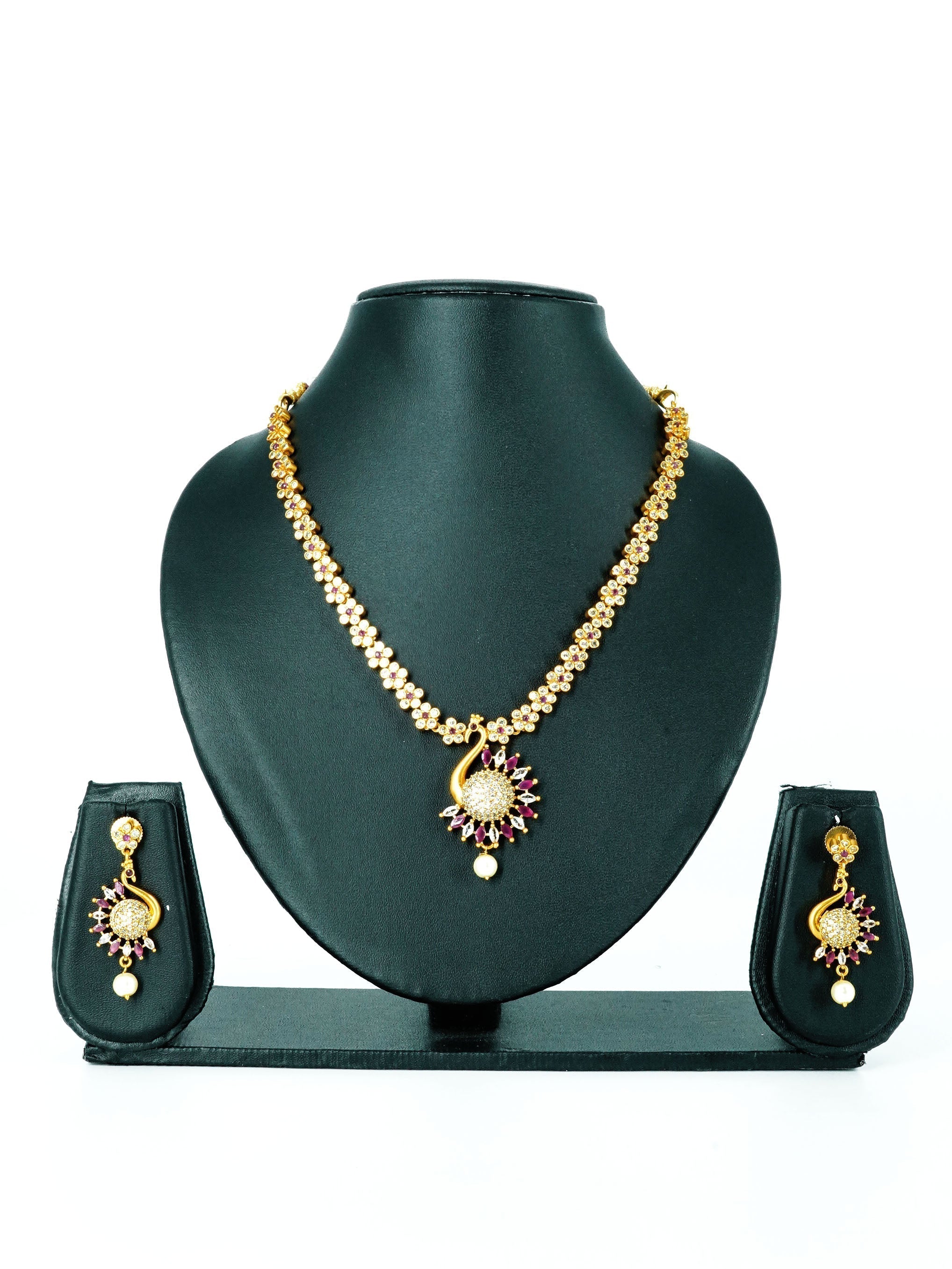 Premium Gold Finish Peacock Necklace with CZ Stones in diff colours 12889N-1