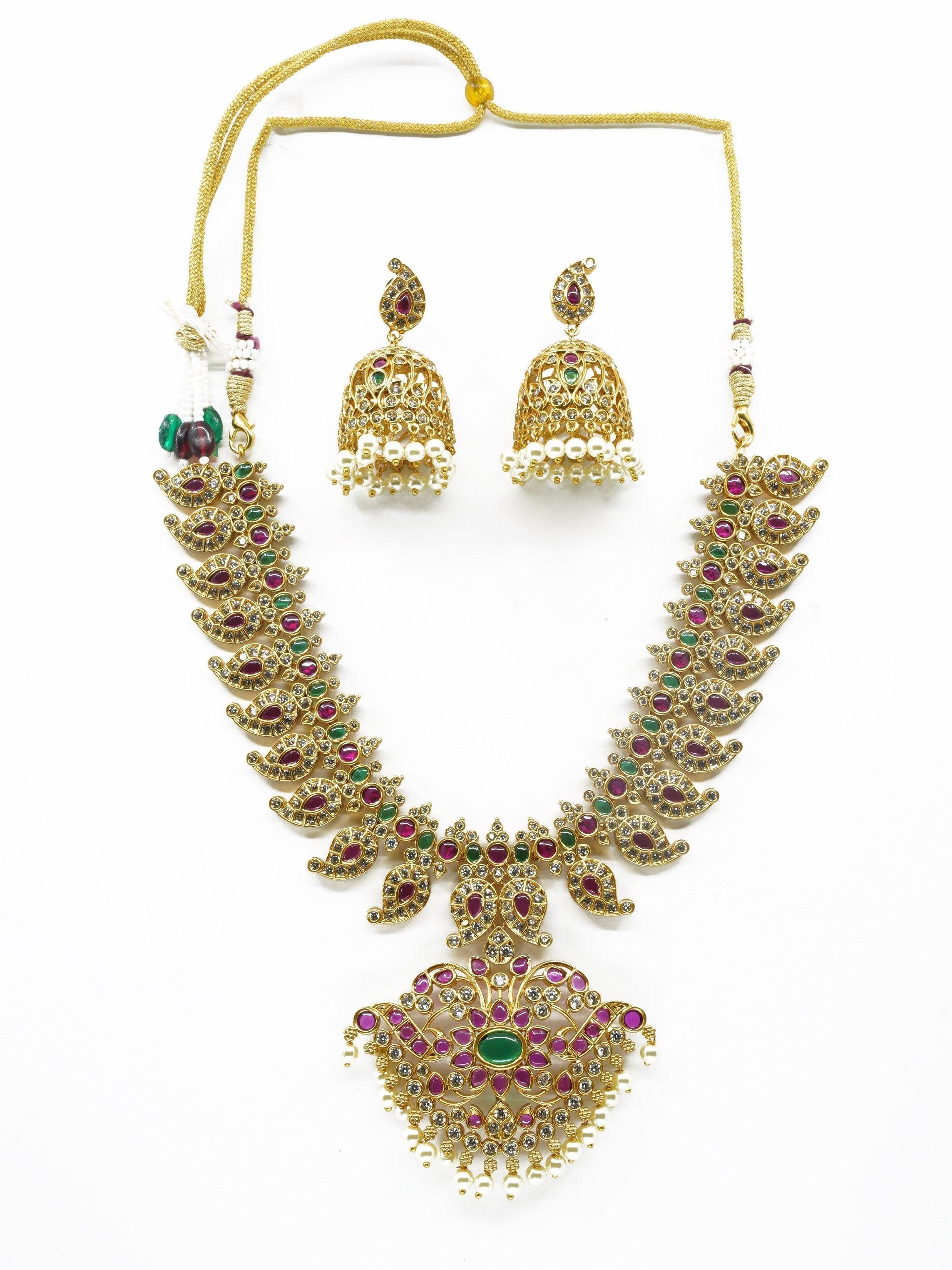 Premium Gold Finish Sayara Collection CZ Studded Bridal Necklace Set 11406N - Griiham