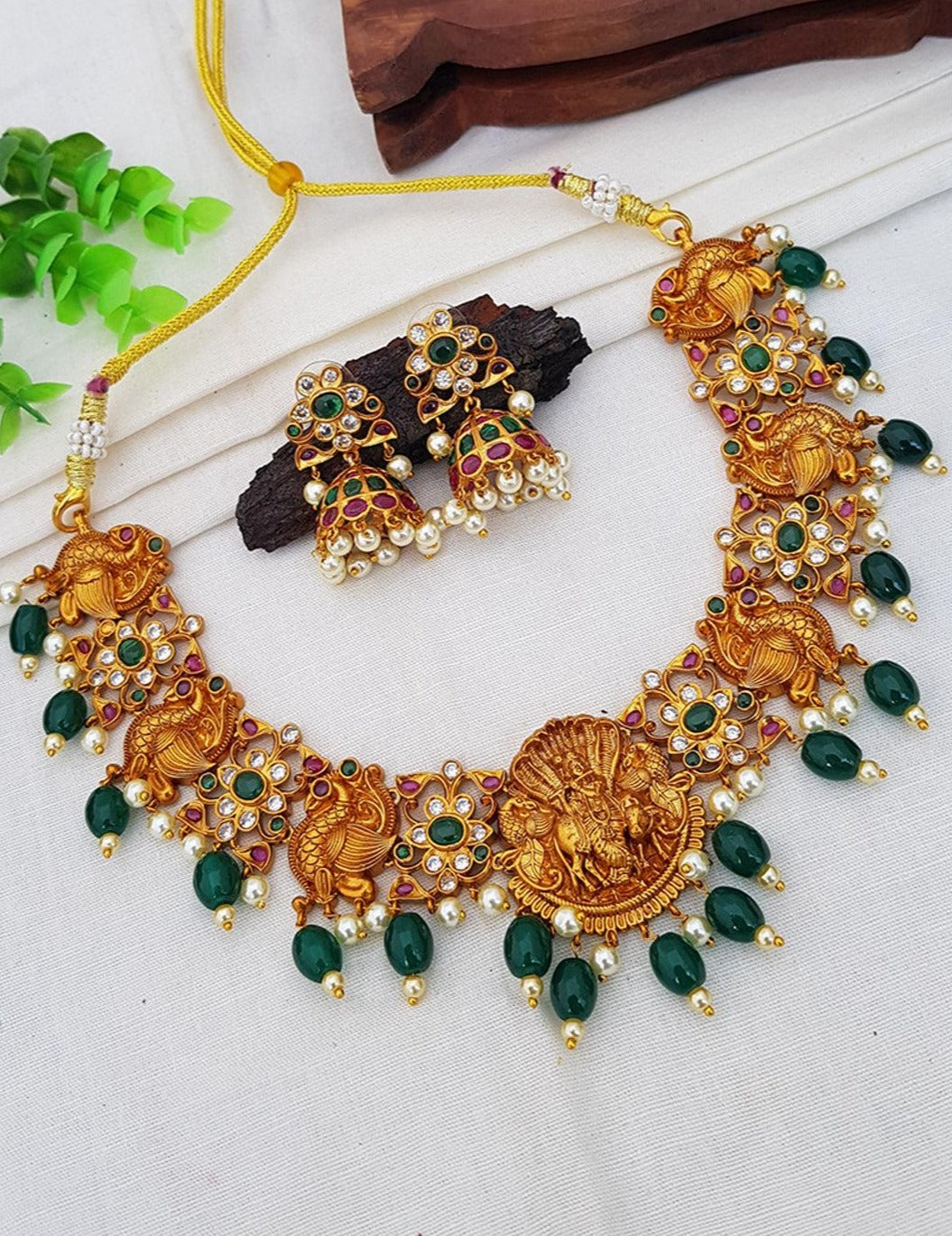 Premium Gold Finish Sayara Collection Exclusive Krishna Necklace set 9396N-1