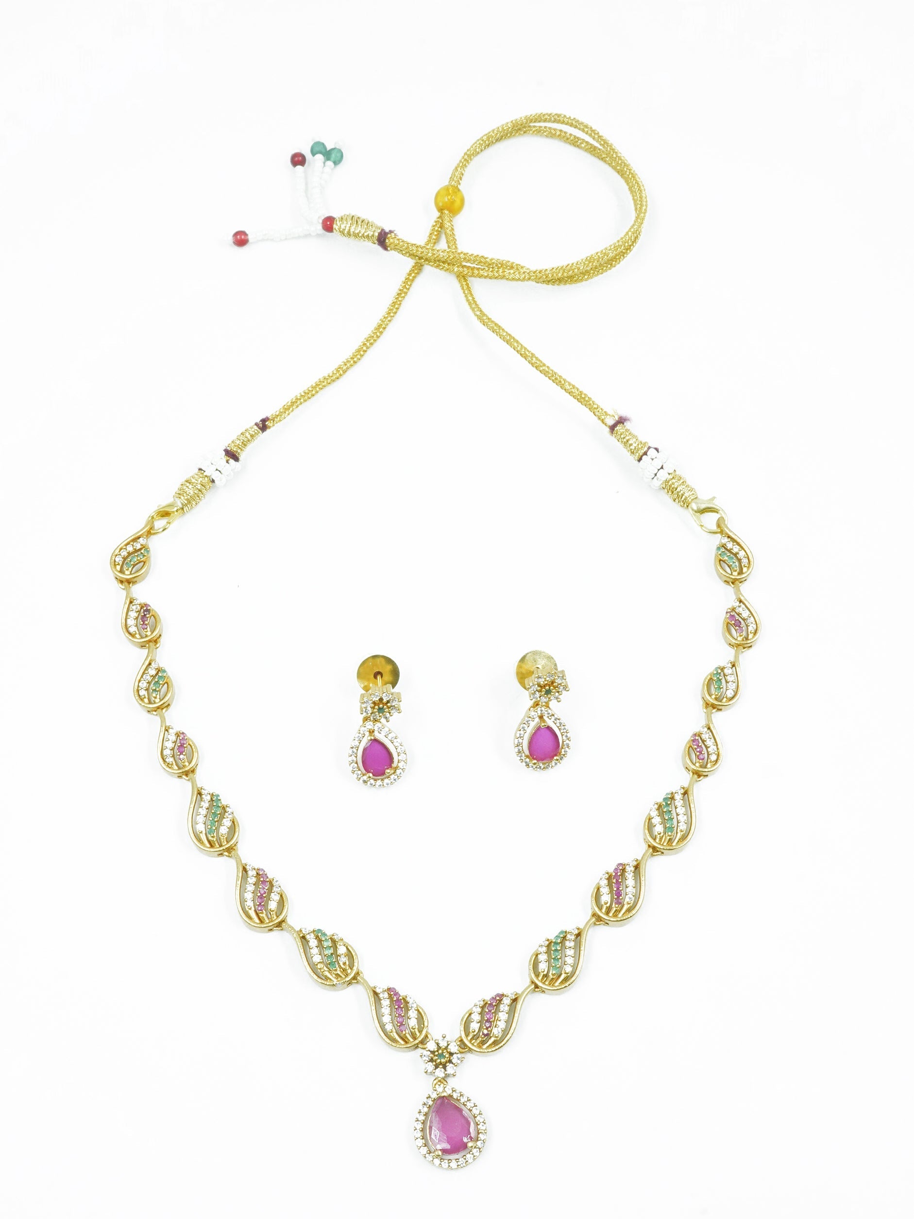 Premium Gold Finish Sayara Collection Necklace with CZ Stones in diff colours 12804N