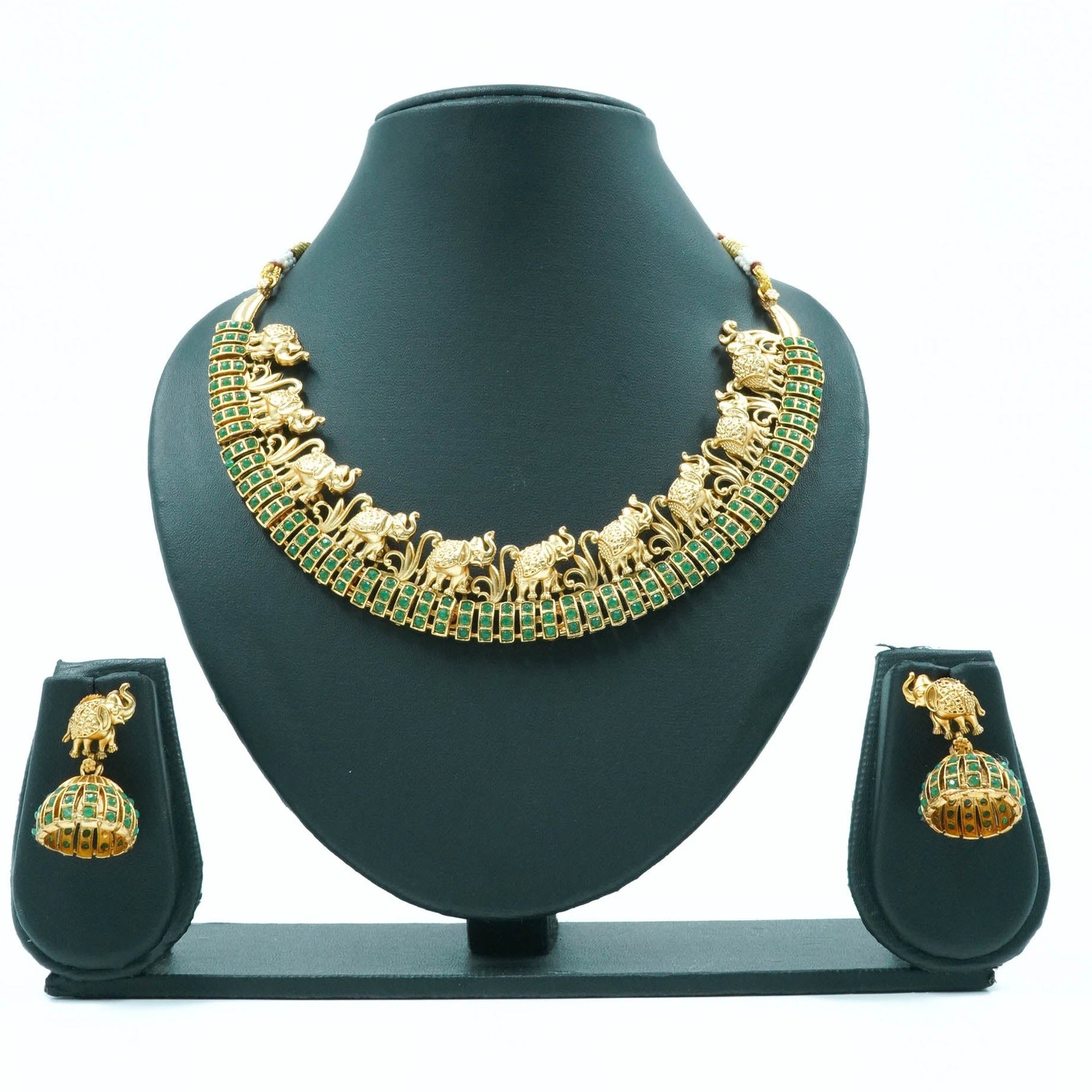 Premium Gold Finish Trending Necklace set with cz stones and Ruby emerald 6557N