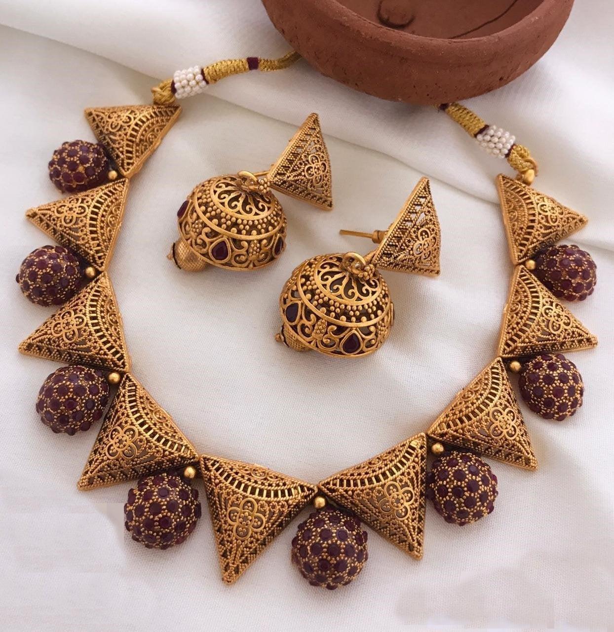 Buy Gold plated Imitation Jewelry Set Trending Triangle design Short Necklace set Online Griiham