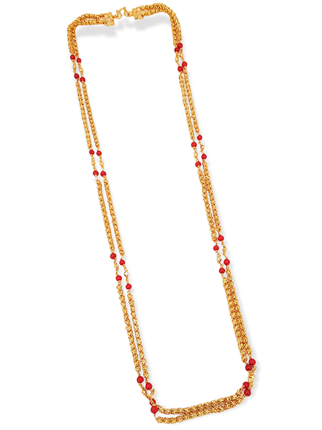 Premium Gold Finish Two Layers Real Coral / Pearl / Jade Chain 30 inches 6915N