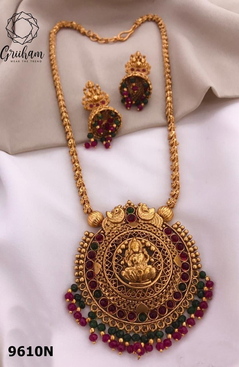 Premium Gold Plated Bestseller Laxmi pendant set design 9610N - Griiham