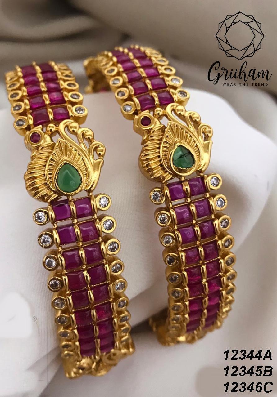 Premium Gold Plated Bestseller Multicolour Set of 2 broad bangles 12344A - Griiham