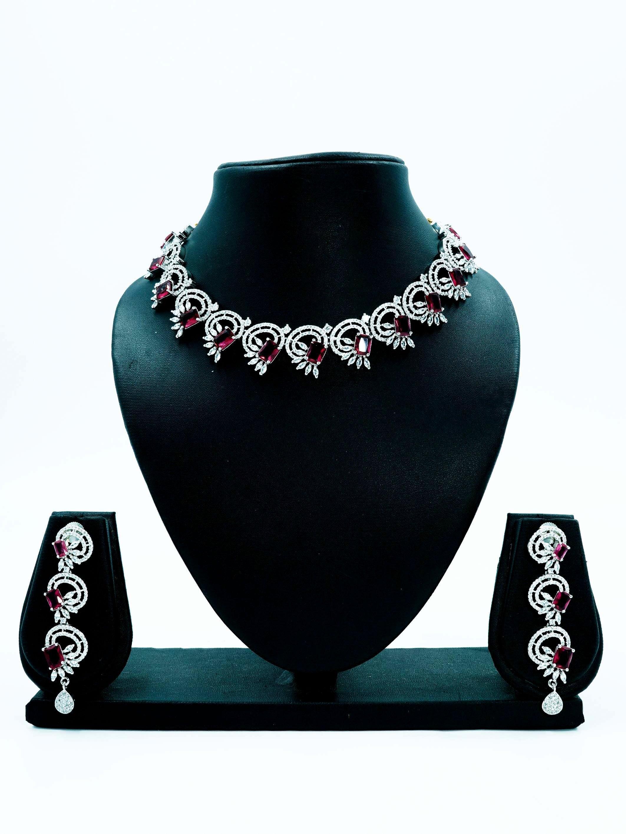 Premium Gold Plated CZ Exclusive handcrafted Necklace Set with Red and White stones 8832N - Griiham