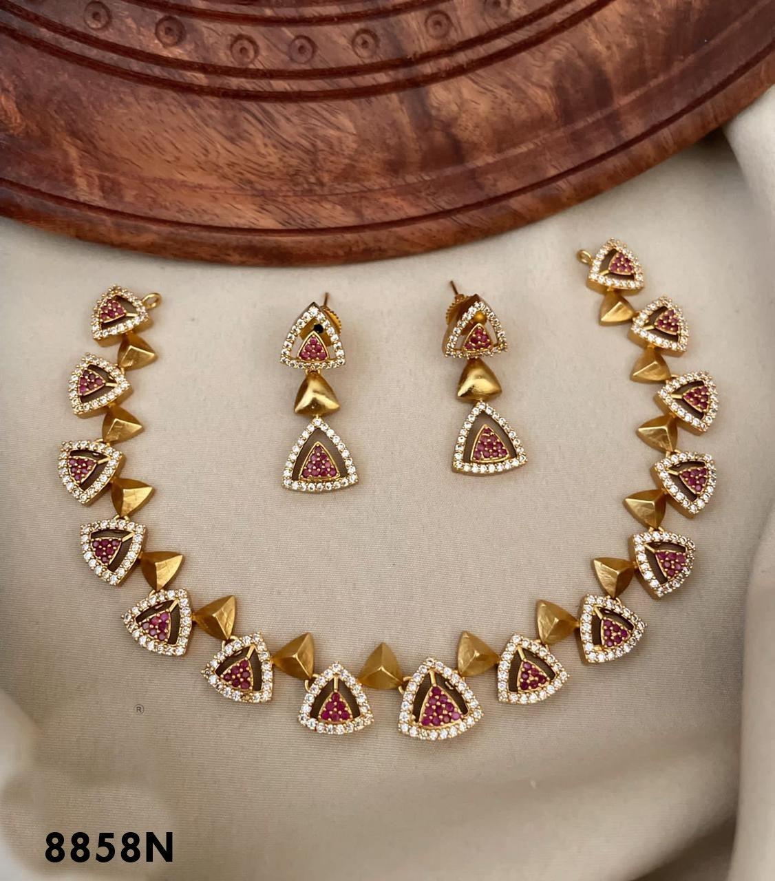 Premium Gold Plated CZ Exclusive handcrafted Necklace Set with Red and White stones 8858N-Necklace Set-Griiham-Griiham