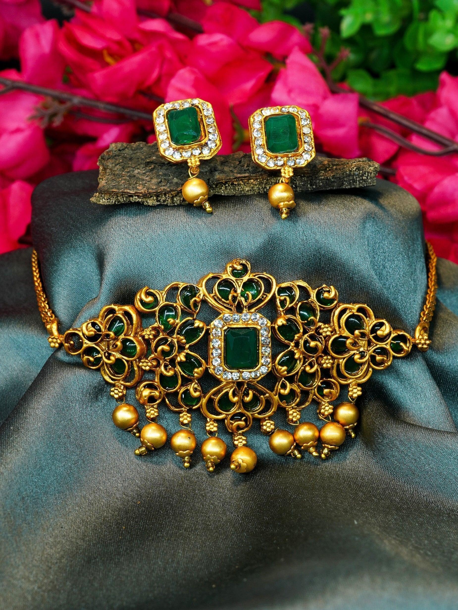 Premium Gold Plated Choker Necklace set with Stone