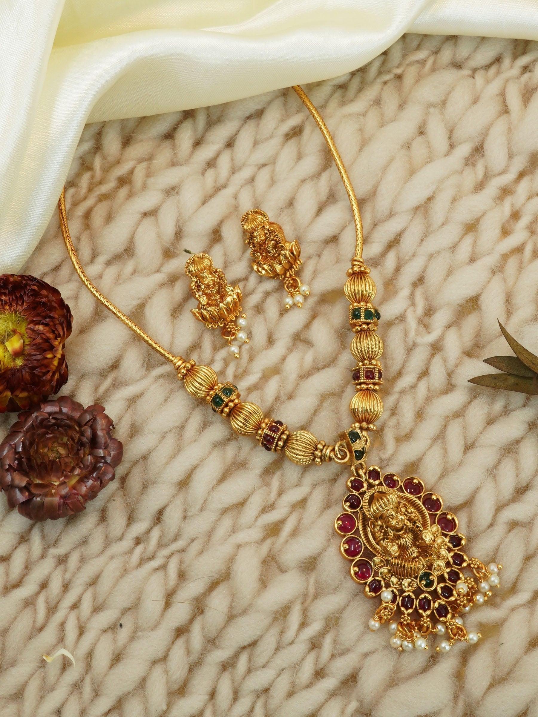 Premium Gold Plated Classic Siddhalaxmi Laxmi Necklace set 11306N - Griiham