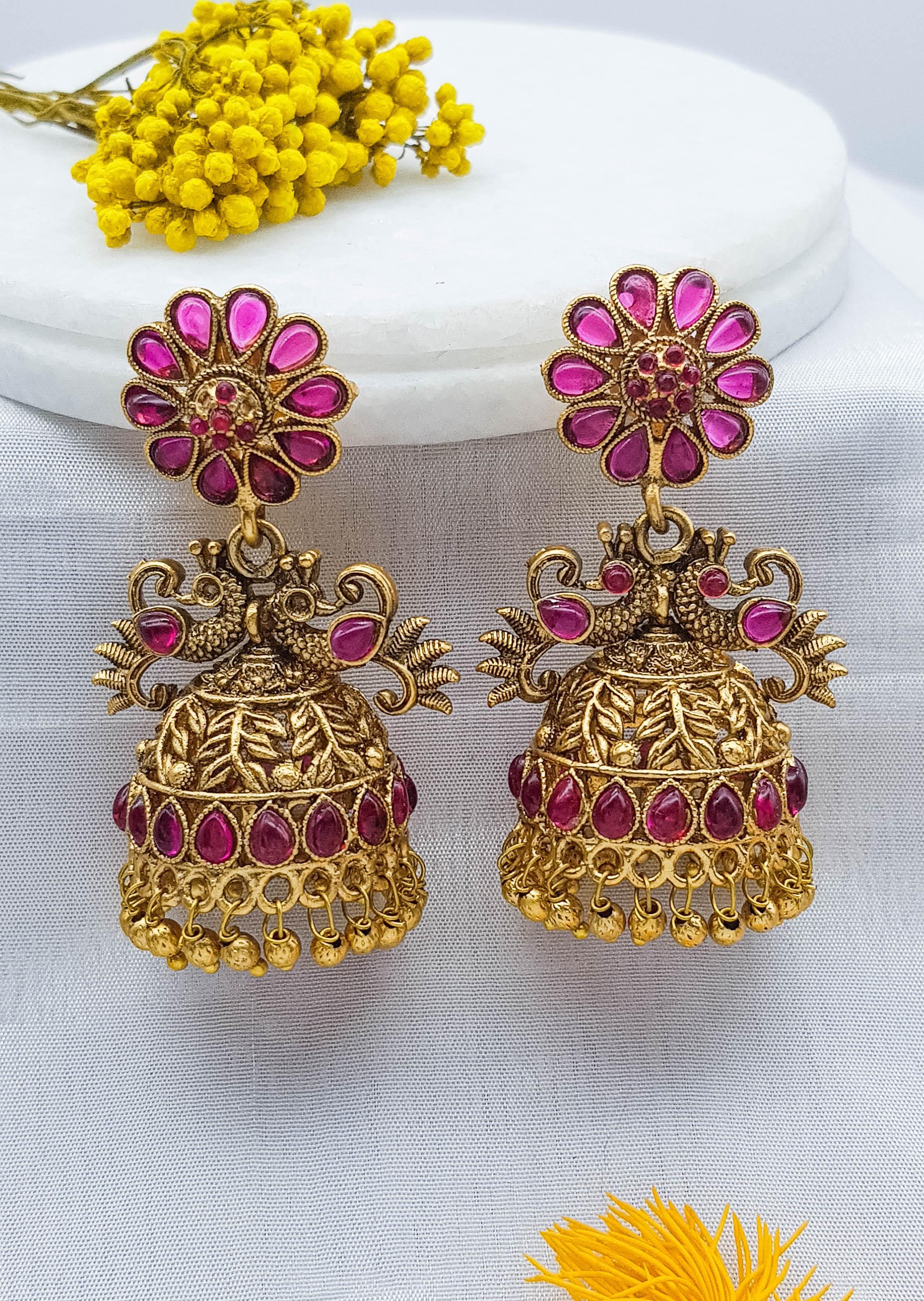 Premium Gold Plated Cute Jhumki Earrings 22093N - Griiham
