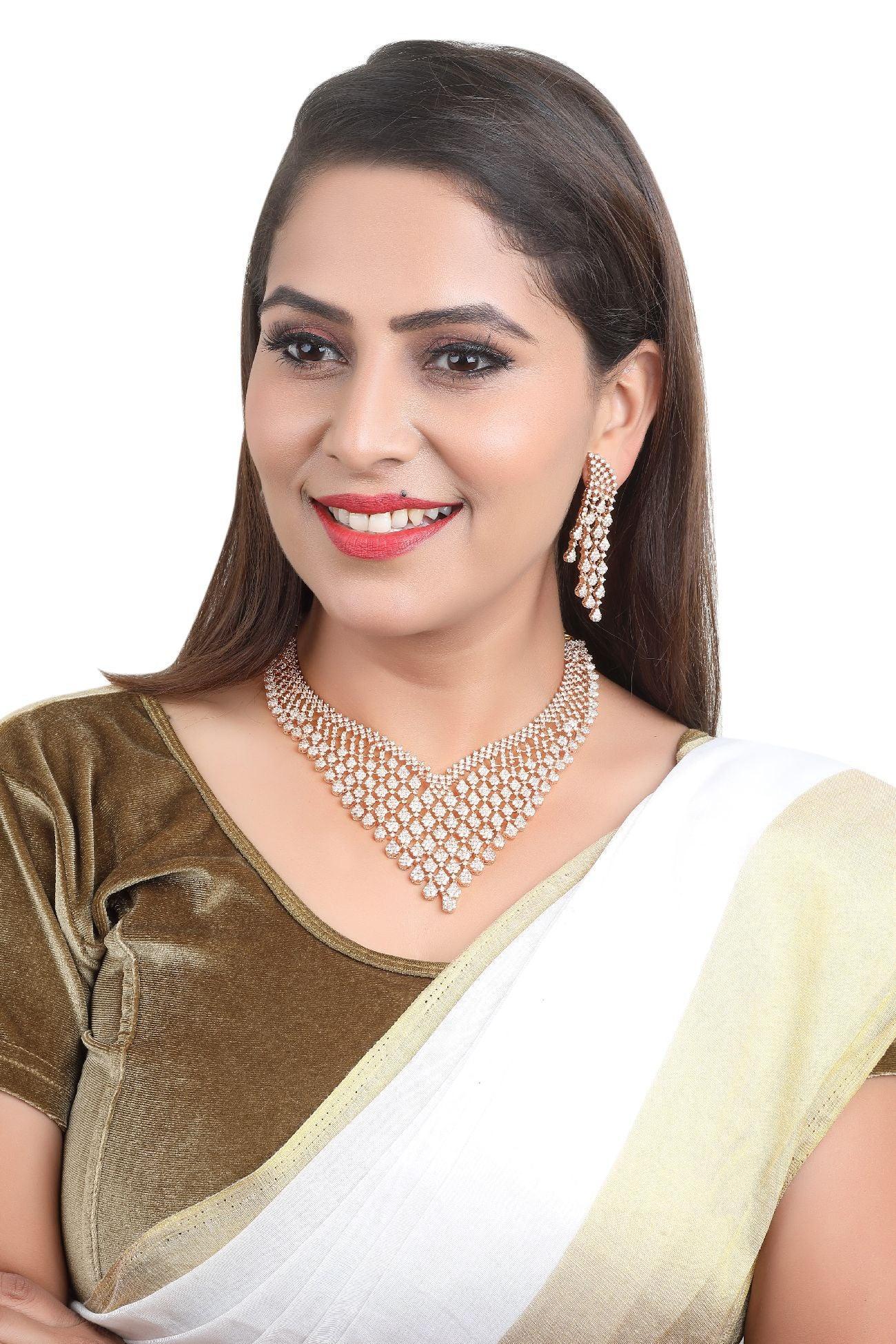 Premium Gold Plated Designer CZ Necklace Set 16193N - Griiham