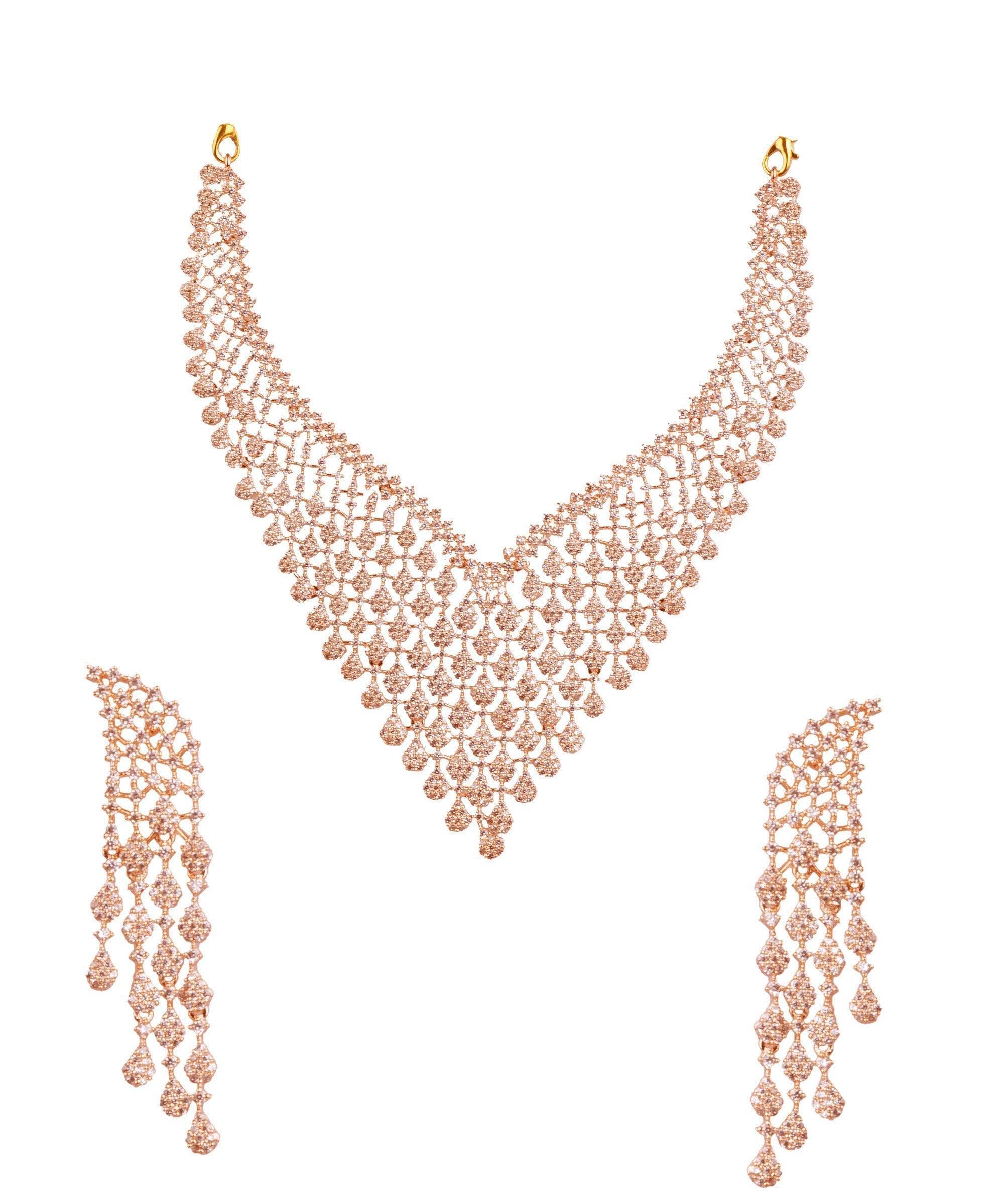 Premium Gold Plated Designer CZ Necklace Set 16193N - Griiham