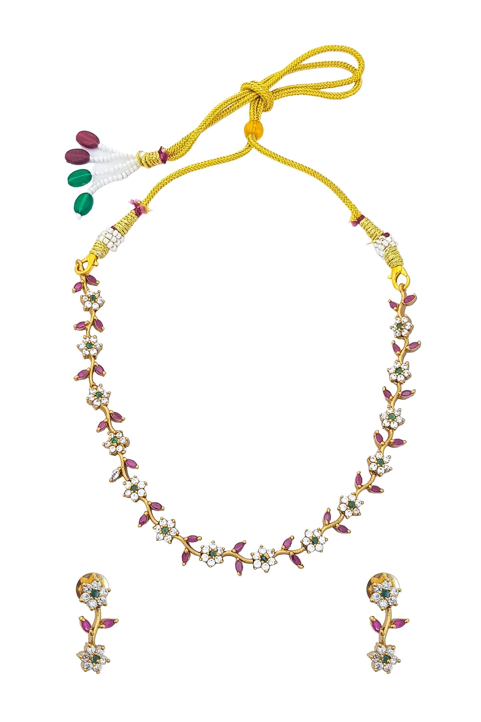 Premium Gold Plated Designer CZ Necklace Set 17069N - Griiham