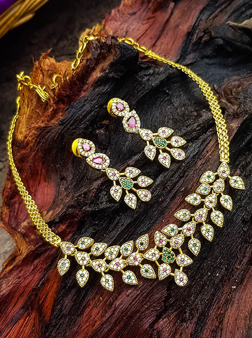 Premium Gold Plated Designer CZ Stones Necklace set 13270N-1