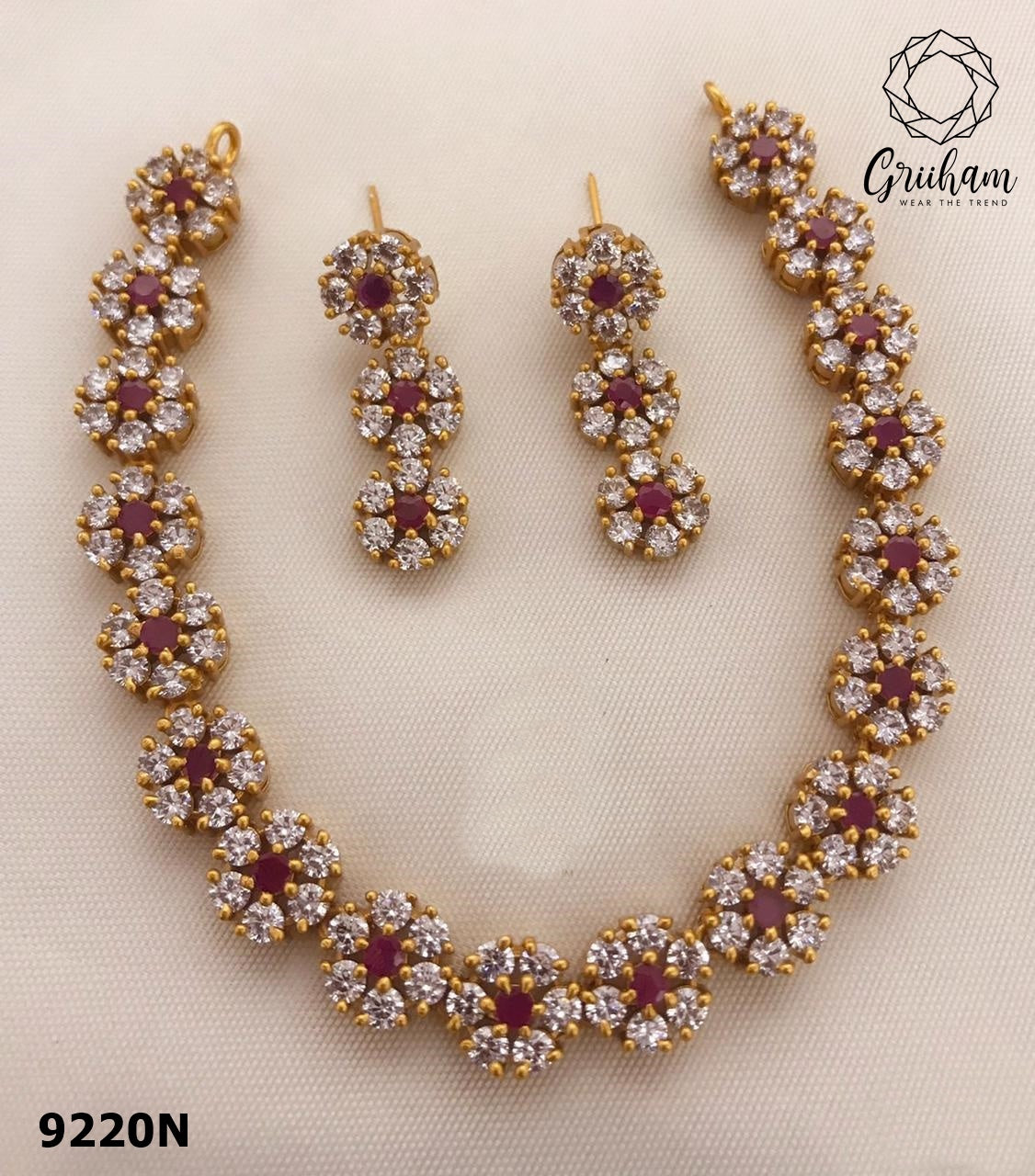 Premium Gold Plated Floral Necklace Set with diff Colours big stones 9217N-Necklace Set-Griiham-Multi-Griiham