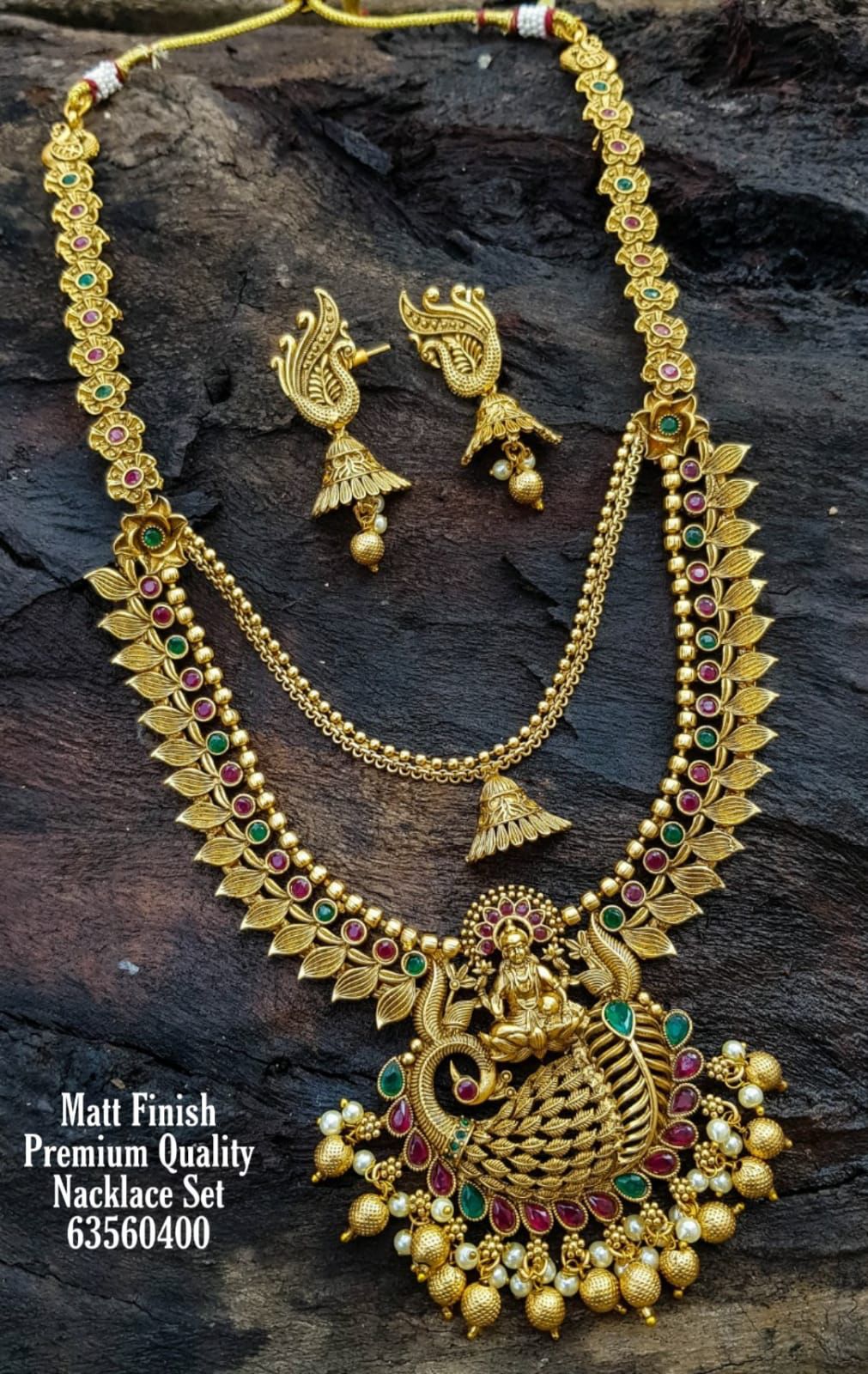 Premium Gold Plated Grand Long Laxmi Necklace Set 13292N