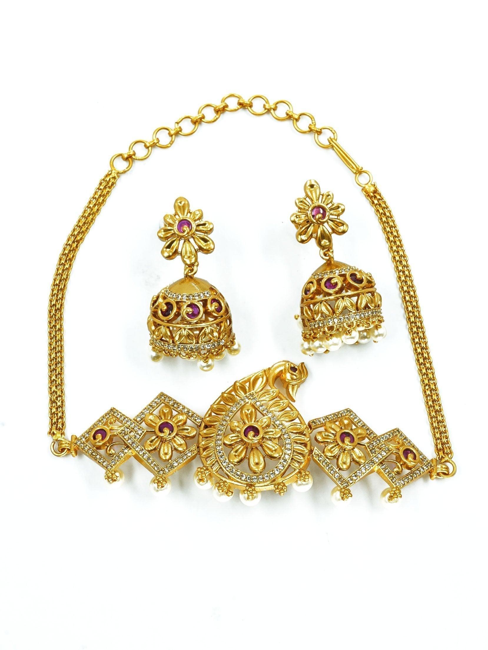 Premium Gold Plated Half Choker Set with CZ Stones - Griiham