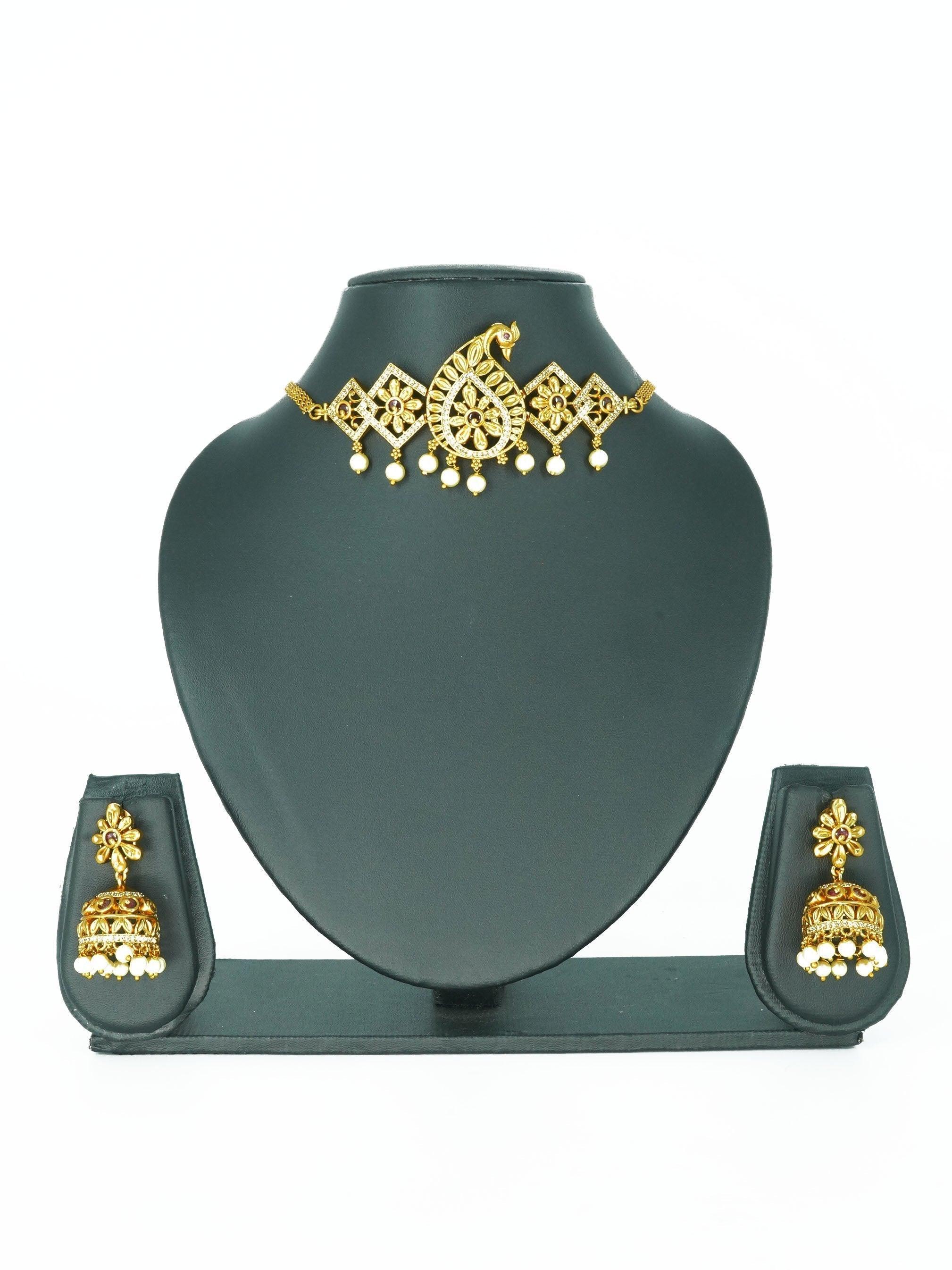 Premium Gold Plated Half Choker Set with CZ Stones - Griiham