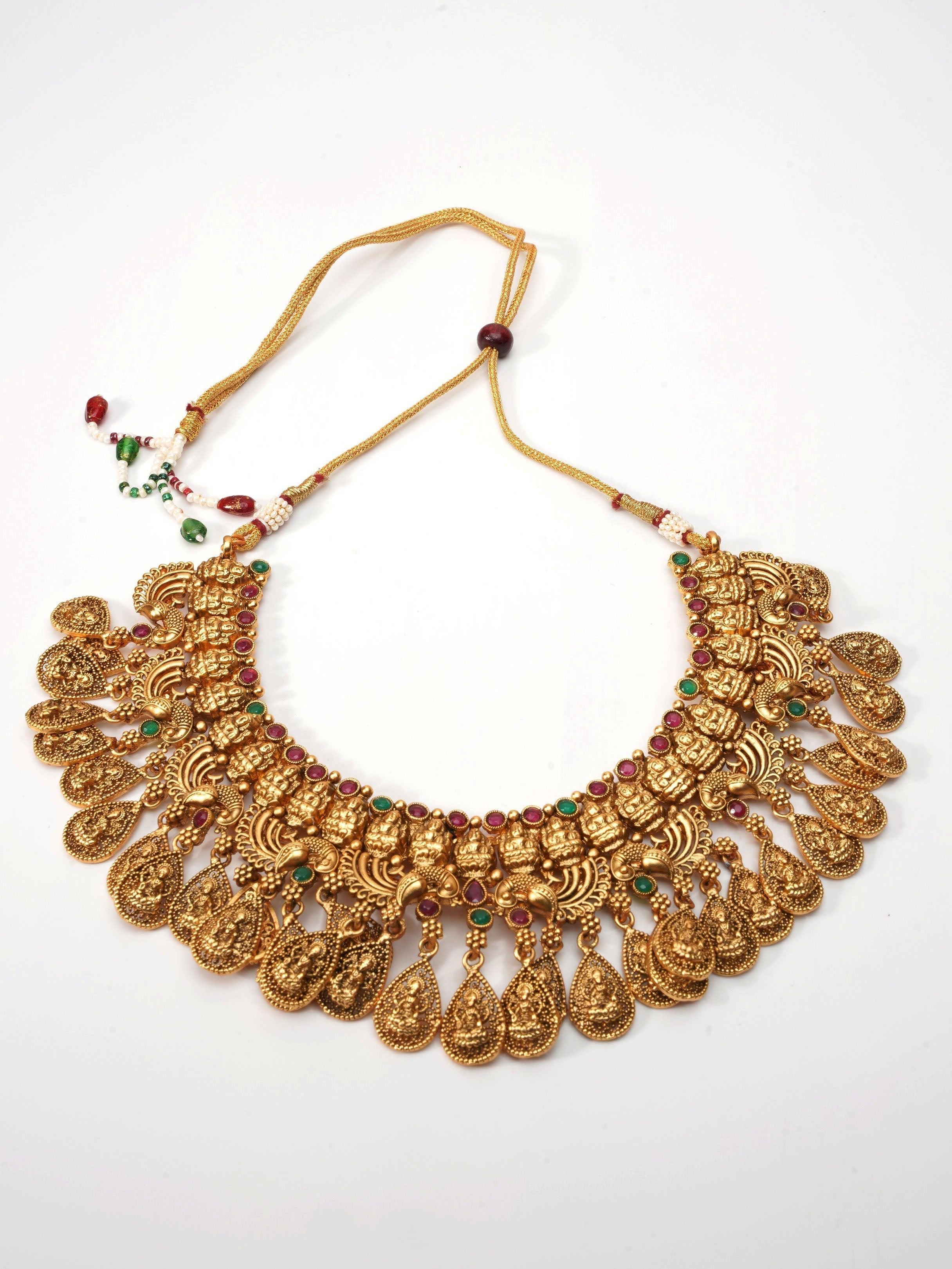 Premium Gold Plated Heavy Look Laxmi Necklace Set 9255N - Griiham