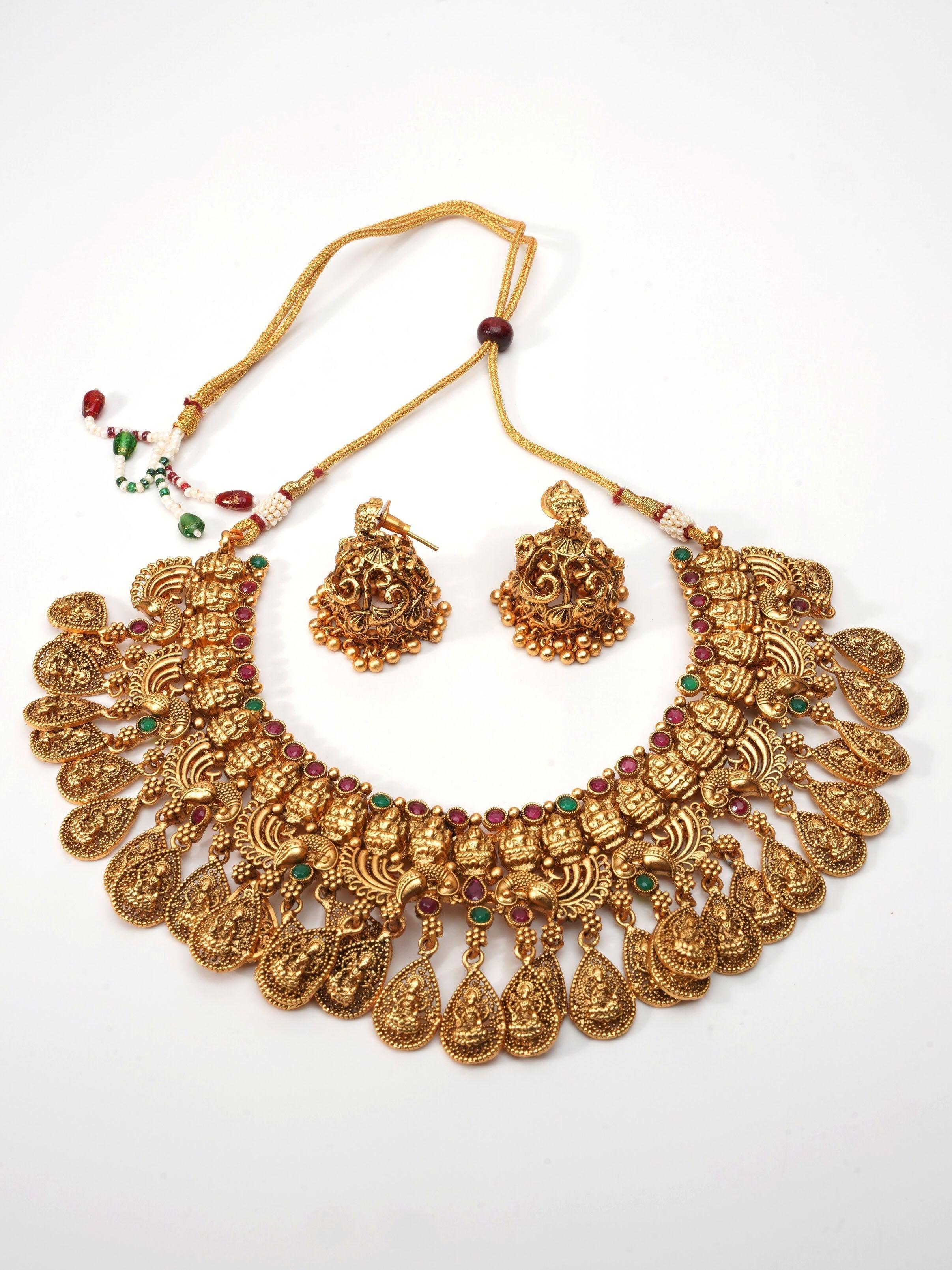 Premium Gold Plated Heavy Look Laxmi Necklace Set 9255N - Griiham