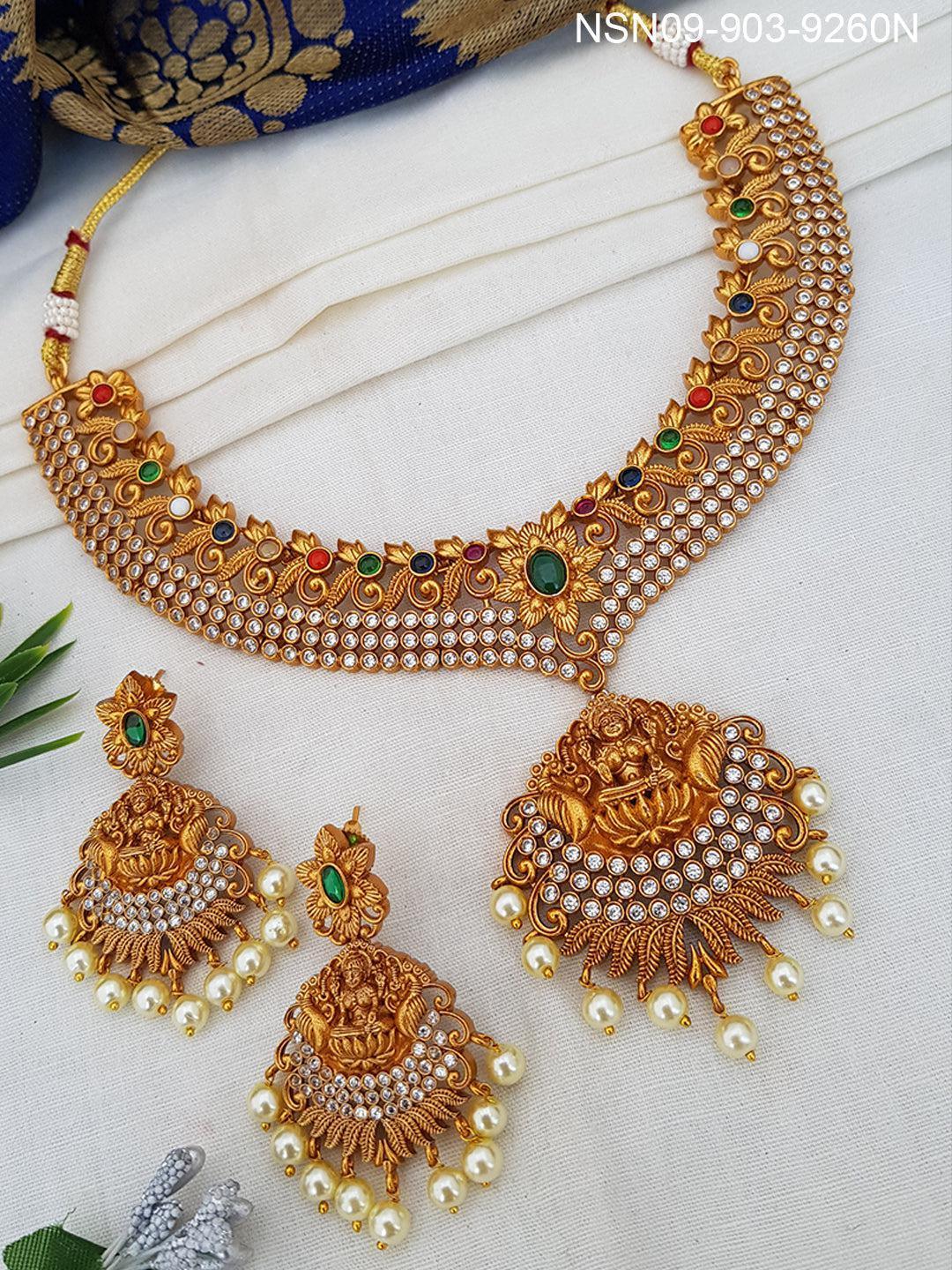 Premium Gold Plated Heavy Look Laxmi Necklace set - Griiham