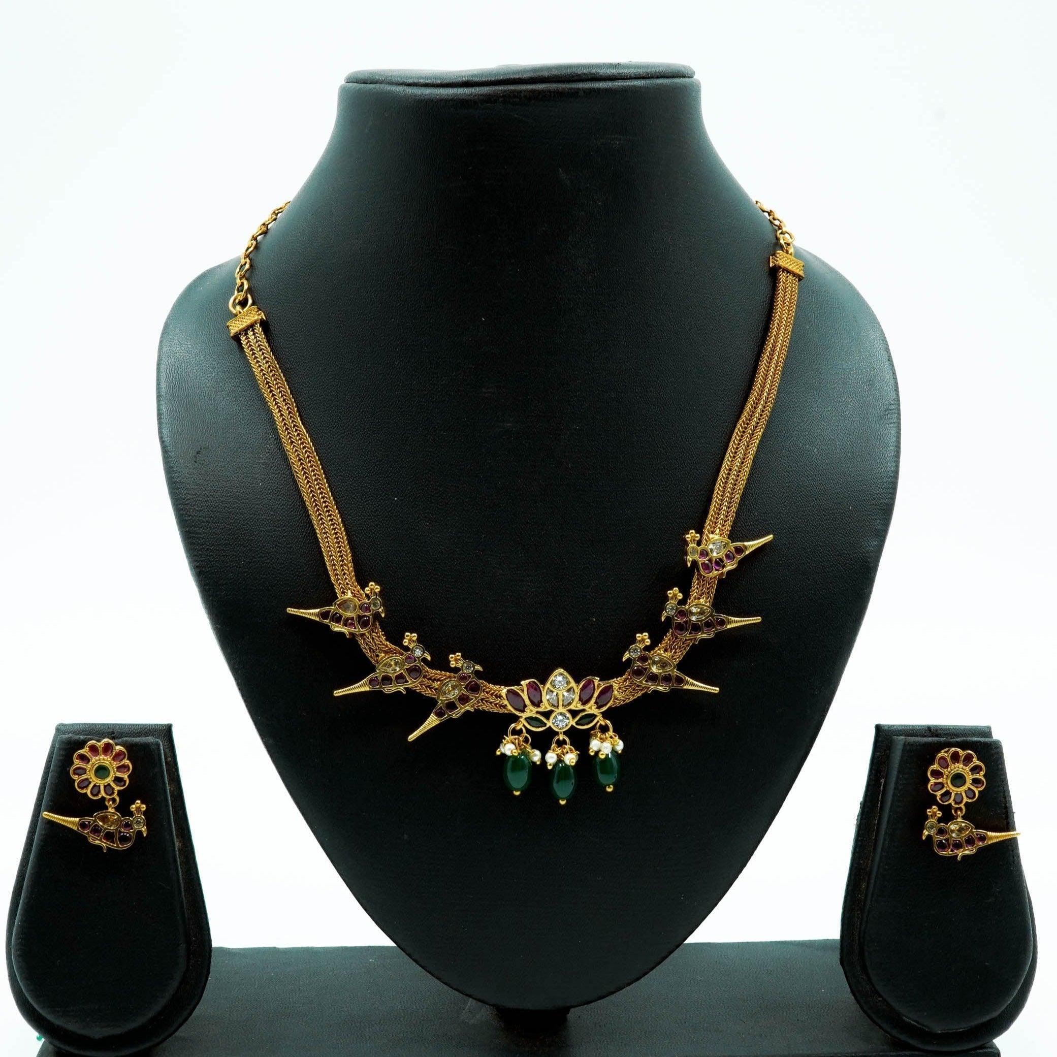 Premium Gold Plated Kempu Stone studded Designer Necklace set 10469N - Griiham