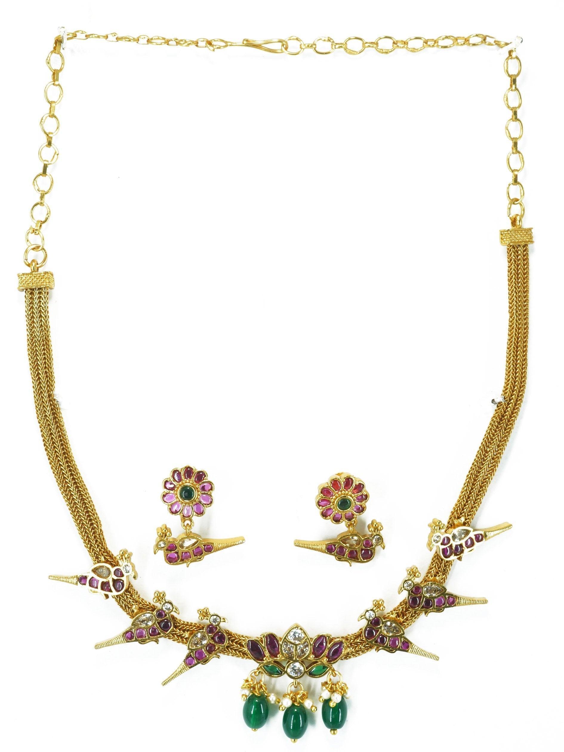 Premium Gold Plated Kempu Stone studded Designer Necklace set 10469N - Griiham